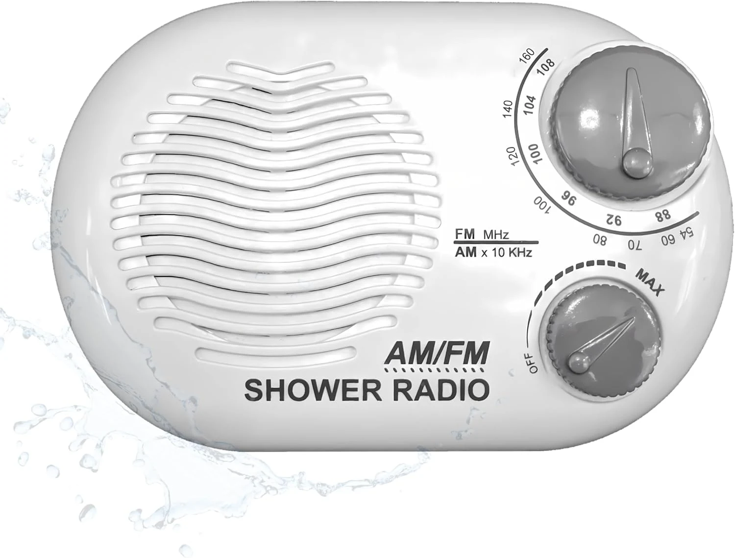 Ken-Tech shower radio (SR-15) with built-in speaker, AM/FM and strap