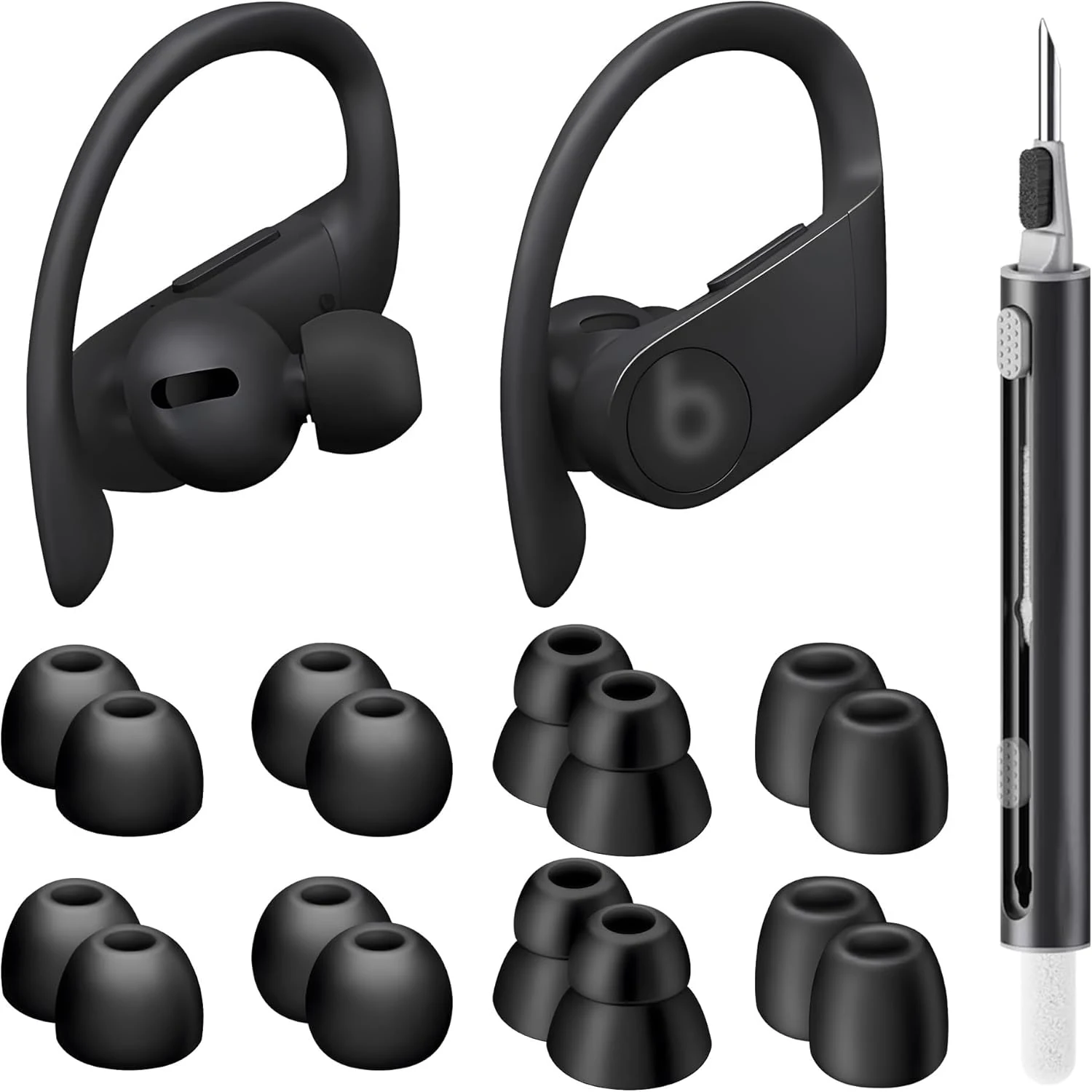 8 Pairs Ear Tips for Beats Powerbeats Pro/Beats Flex/Beats X with Cleaning Kit, Soft Silicone Fit in Case Replacement Tips for Beats Powerbeats Pro/Beats Flex/urBeats - Black
