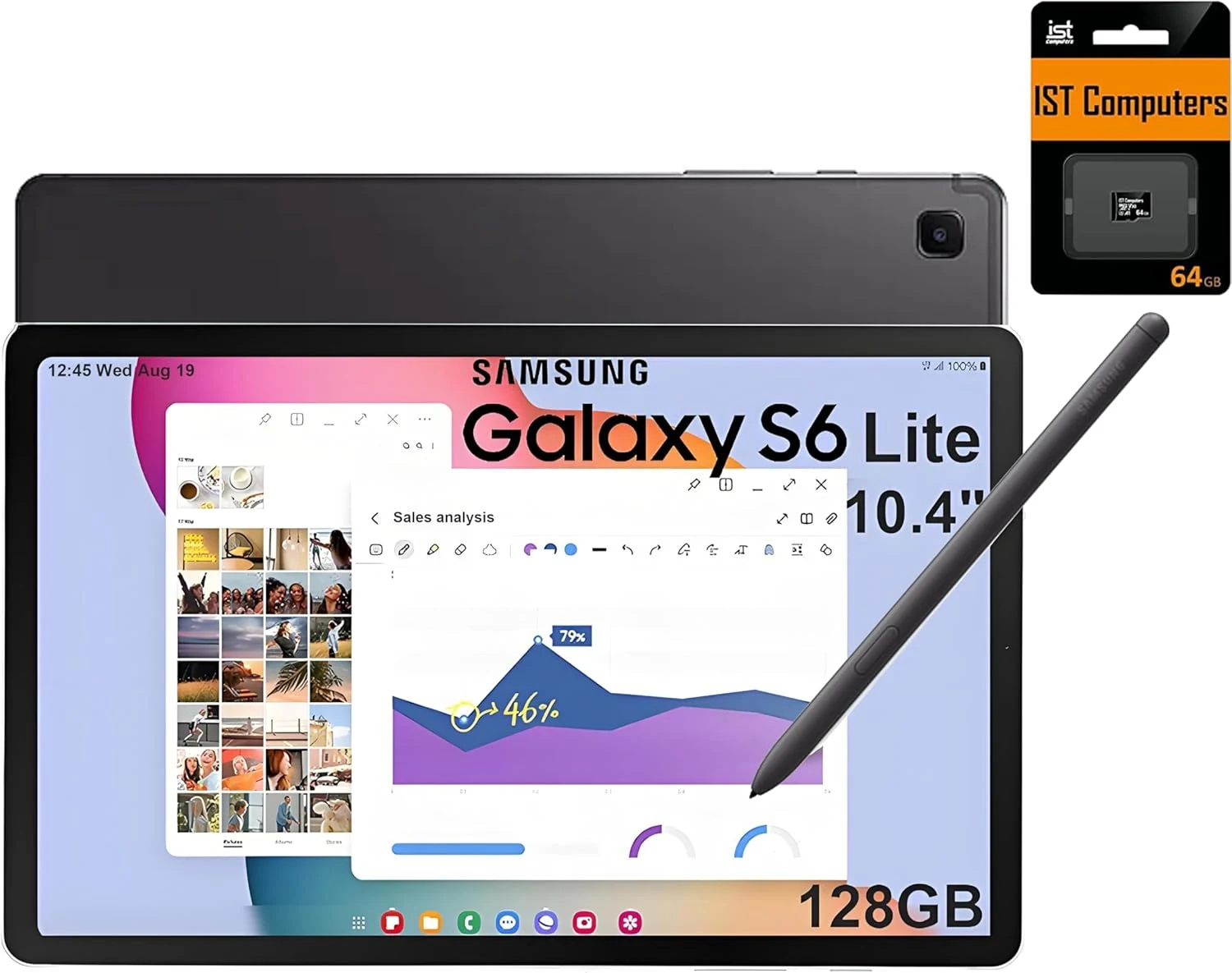 Samsung Galaxy Tab S6 Lite Android Tablet (10.4" 2K Touchscreen, 128GB Storage, S Pen) SM-P620, Gray