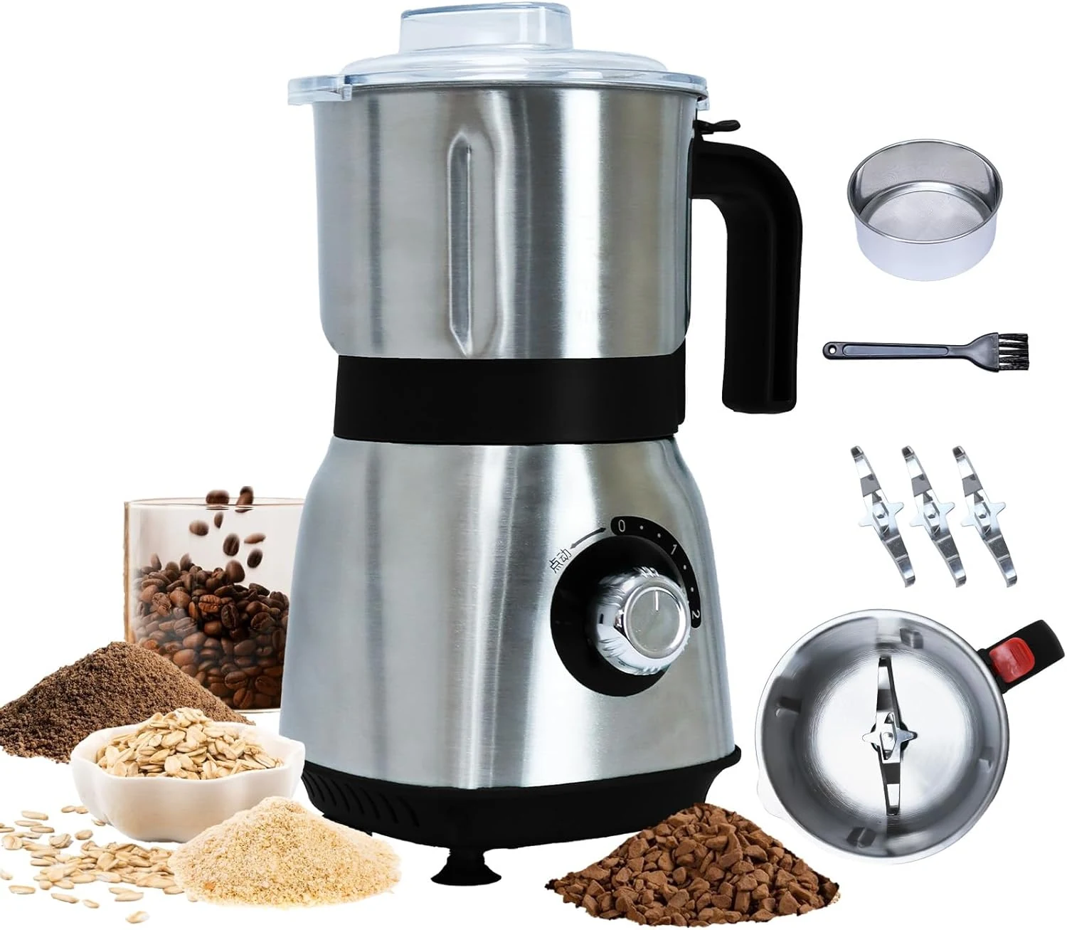 SIMOHOT grinder for kitchen, spice grinder electric dry comes with 3 removable stainless steel blades, 500W