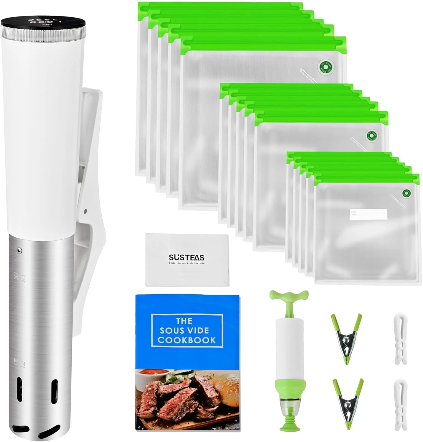 SUSTEAS Sous Vide,1200W Sous Vide Cooker with 15 Vacuum Bags review