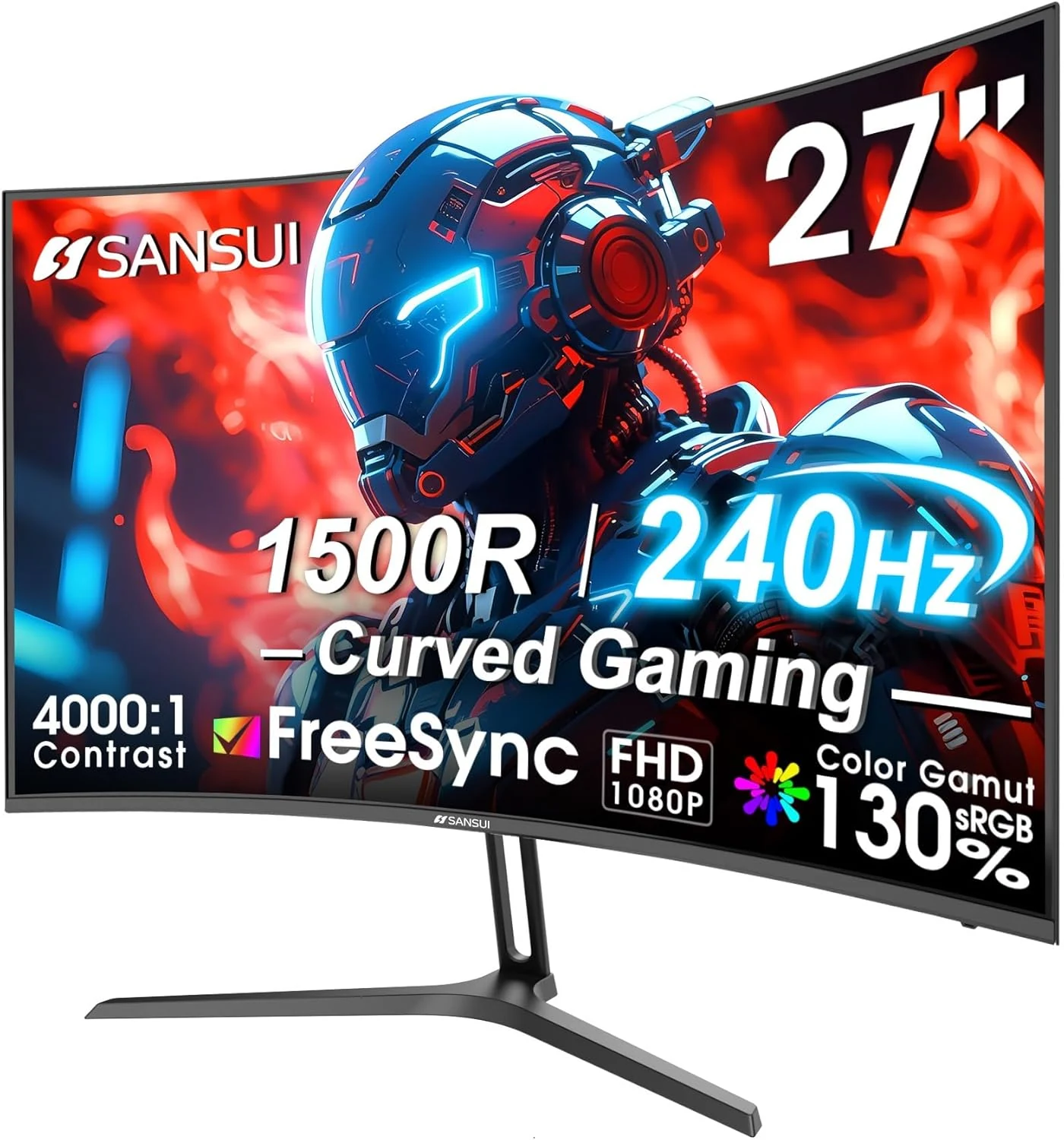 SANSUI 27 Inch Curved 240Hz Gaming Monitor FHD 1080P, 1500R