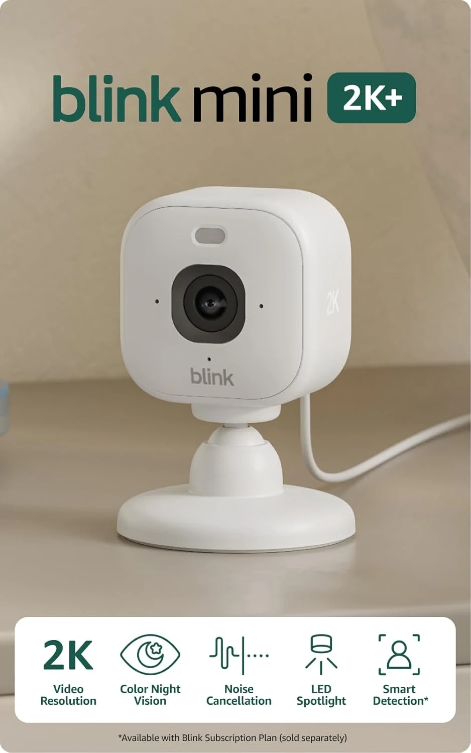Blink Mini 2K+ (newest model) – Plug-in Home & Pet Indoor Security Camera