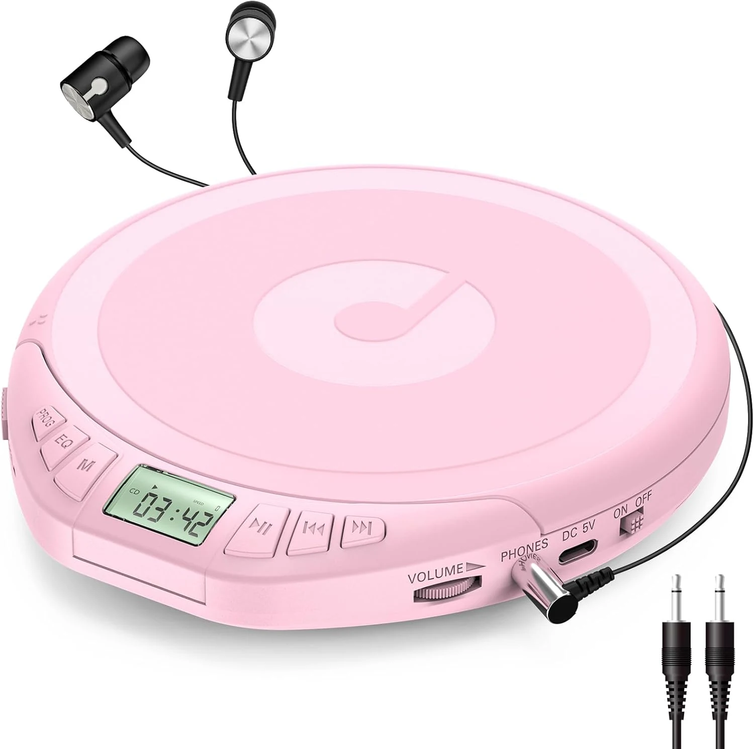 Gueray Portable CD Player with Earphones,CD Discman for Car Home with Anti-Skip Shockproof Protection,Personal CD Music Player with LCD Display Support PROG Memory Function