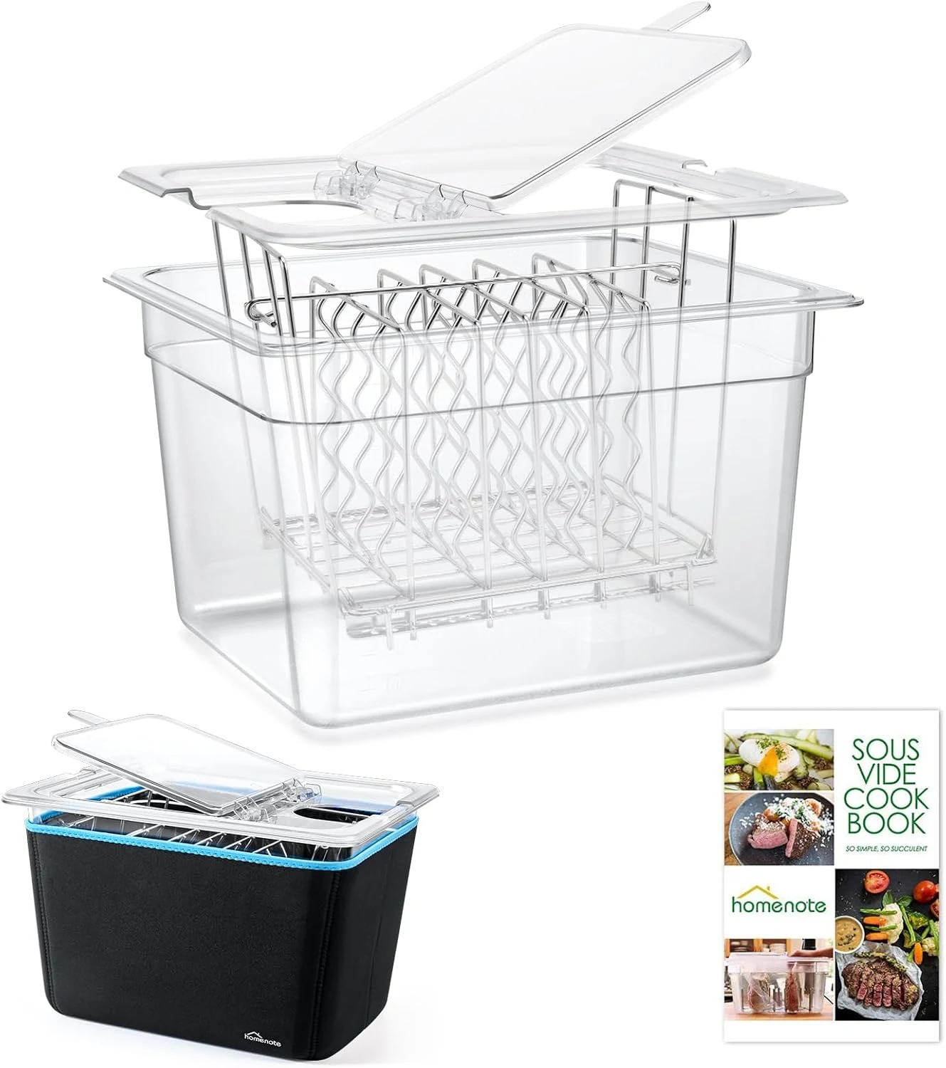 HOMENOTE Sous Vide Container 12 Quart with Universal Collapsible Hinged Lid