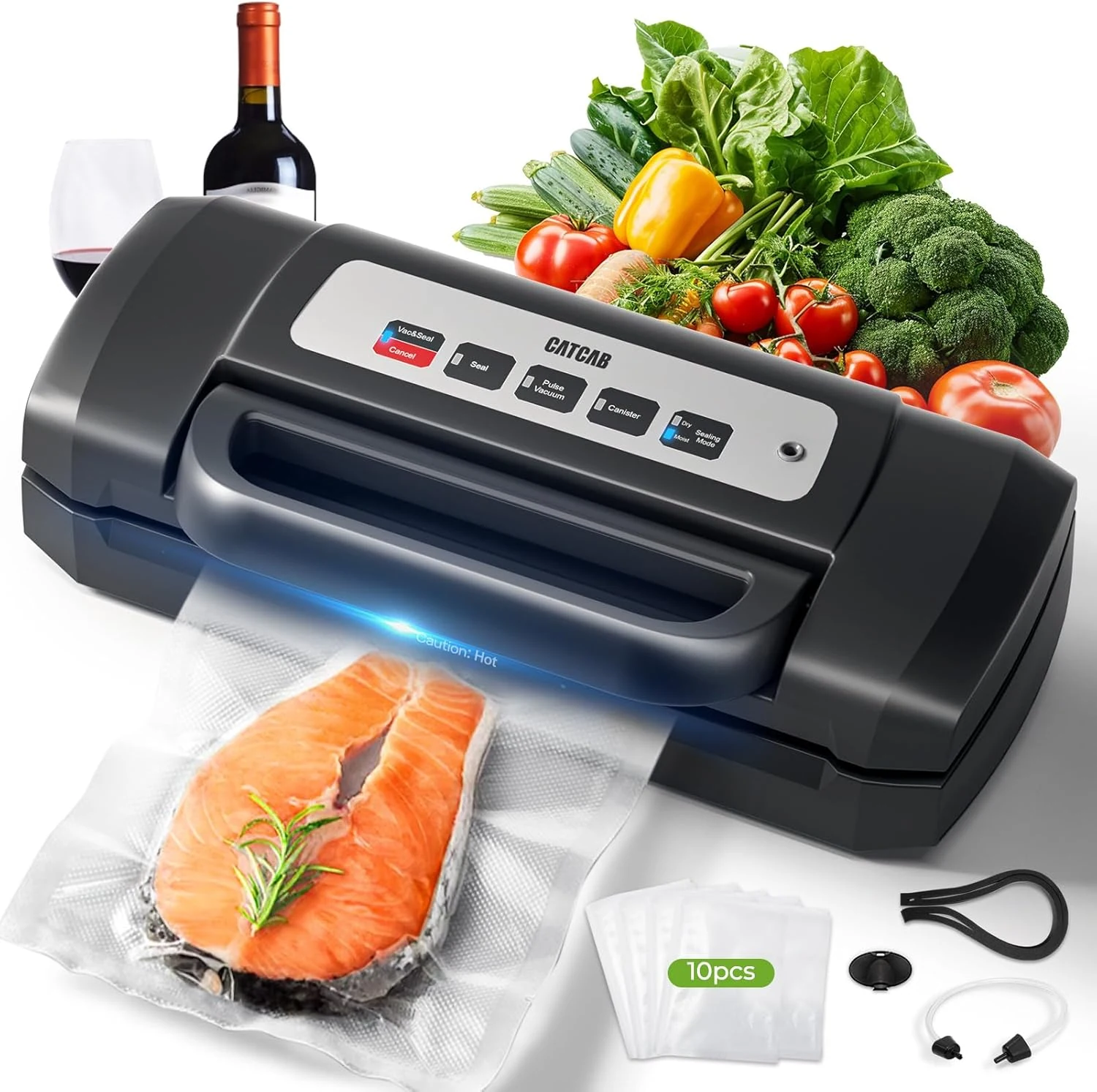 CATCAB Vacuum Sealer for Food, 90kpa Powerful Food Sealer Vacuum Sealer Machine