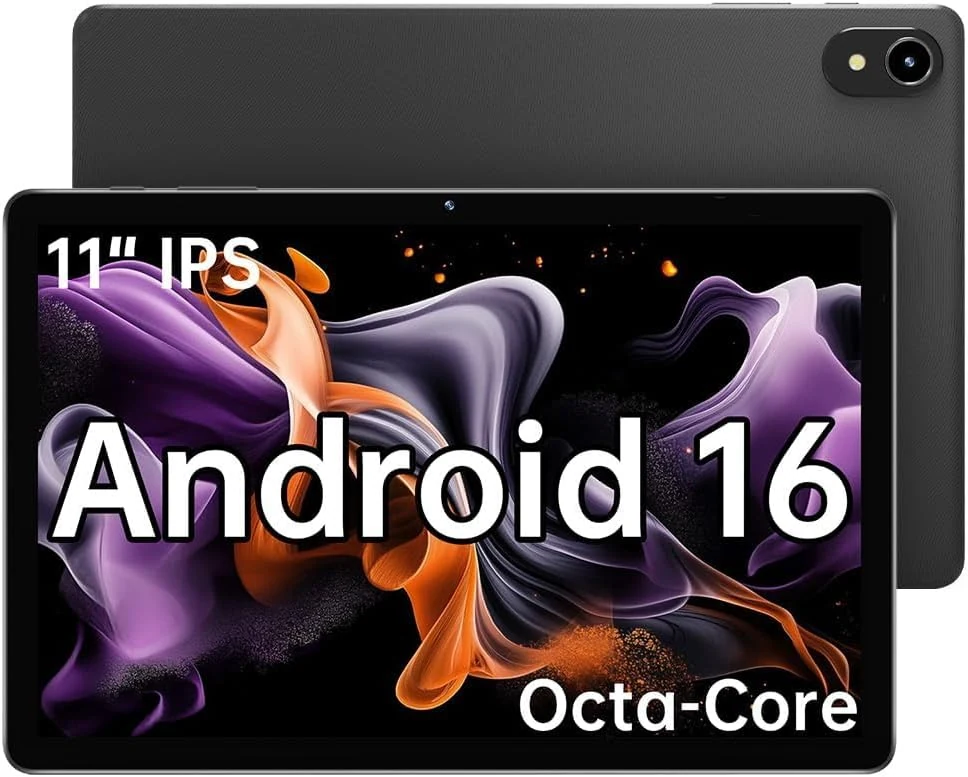 ApoloMedia 11" Tablet, 2026 Android 16 with Octa-core Processor, 8GB RAM+128GB (1TB Expansion), 7000mAh Battery, HD IPS, WiFi 6 & BT 5.0