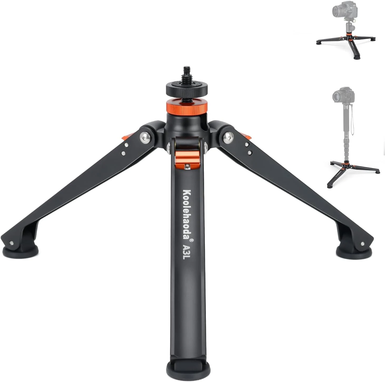 Koolehaoda Mini Tripod Base for Monopods, Aluminum Desktop Tripod with Three Feet Universal 3 Leg Support with 1/4"- 3/8" Screw Mount for DSLR Camera Monopod Unipod Photography Stick Ball Head