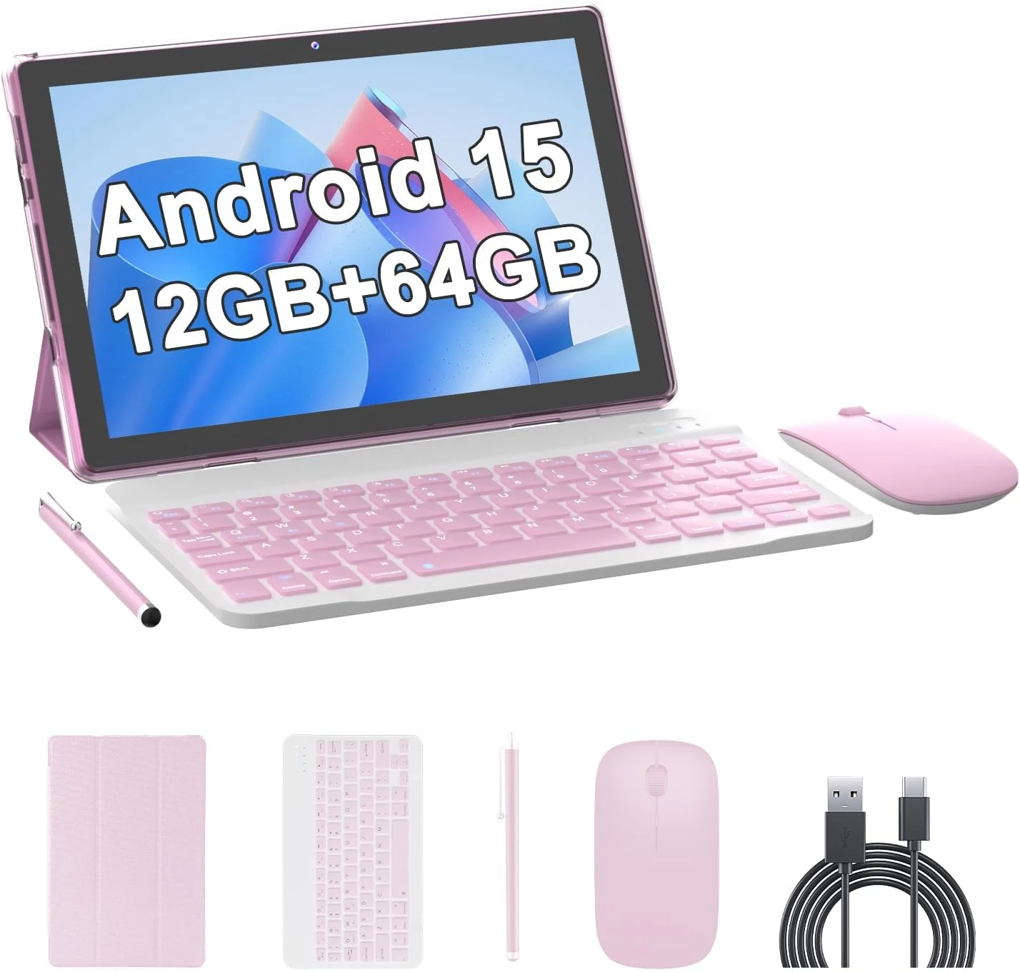 10 Inch Tablet Android 15 Tablets with Keyboard 64GB ROM+12GB RAM (4+8 expansion)