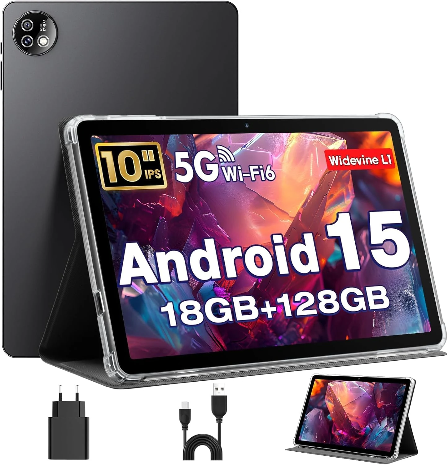 MENTUME 10 Inch Tablet, Android 15 Tablets with case (18 GB RAM + 128 GB, Widevine L1)
