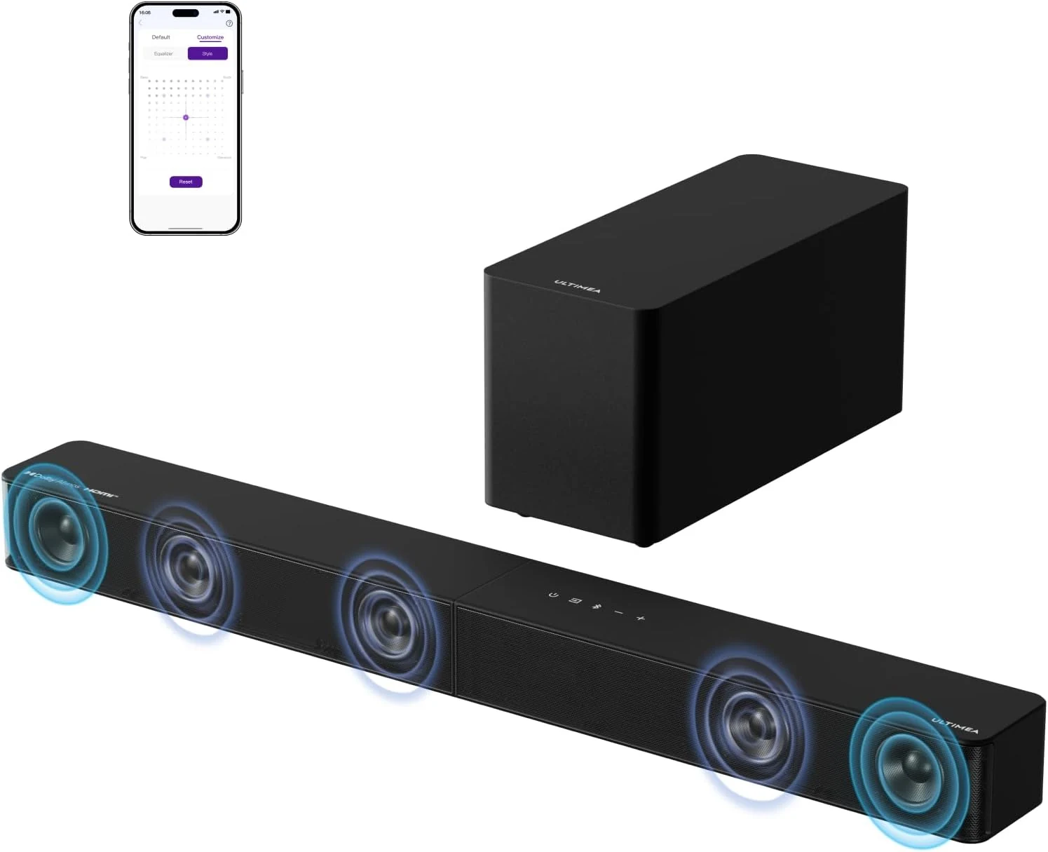 ULTIMEA 5.1CH Surround Sound Bar with Subwoofer, Dolby Atmos, VoiceMX, BassMX, APP, 300W Soundbar for Smart TV, Home Theater Surround Sound System for TV, Bluetooth 5.4, Poseidon M60 (2026 Model)