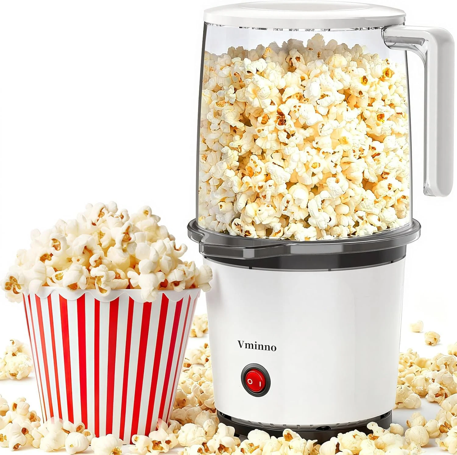 Quick & Easy Hot Air Popcorn Popper Maker with Built-In Serving Bowl, 2 Quarts (Vminno)