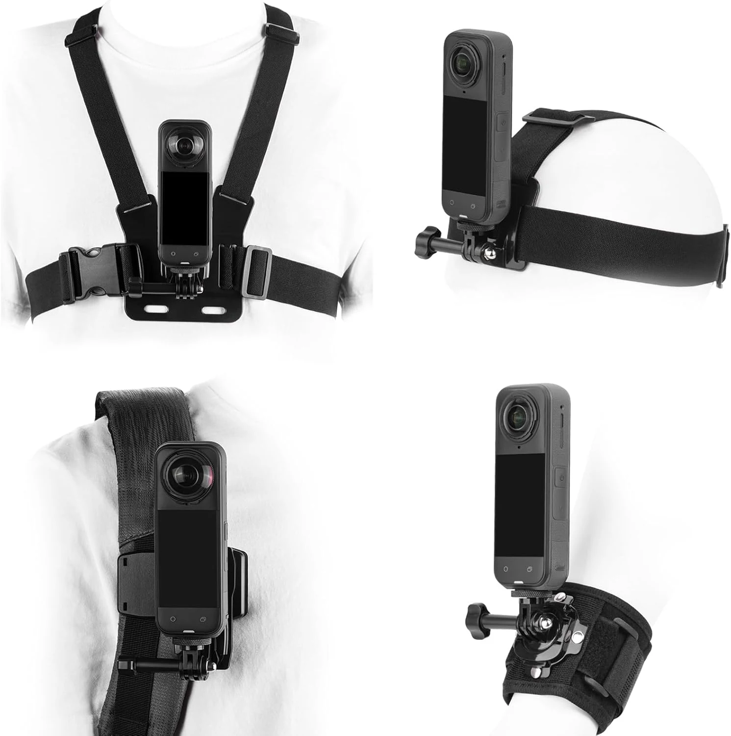BRDRC Accessories Kit for Insta 360 X5 X4 Air, Chest Mount Head Strap Harness Backpack Clip Holder Wrist Strap