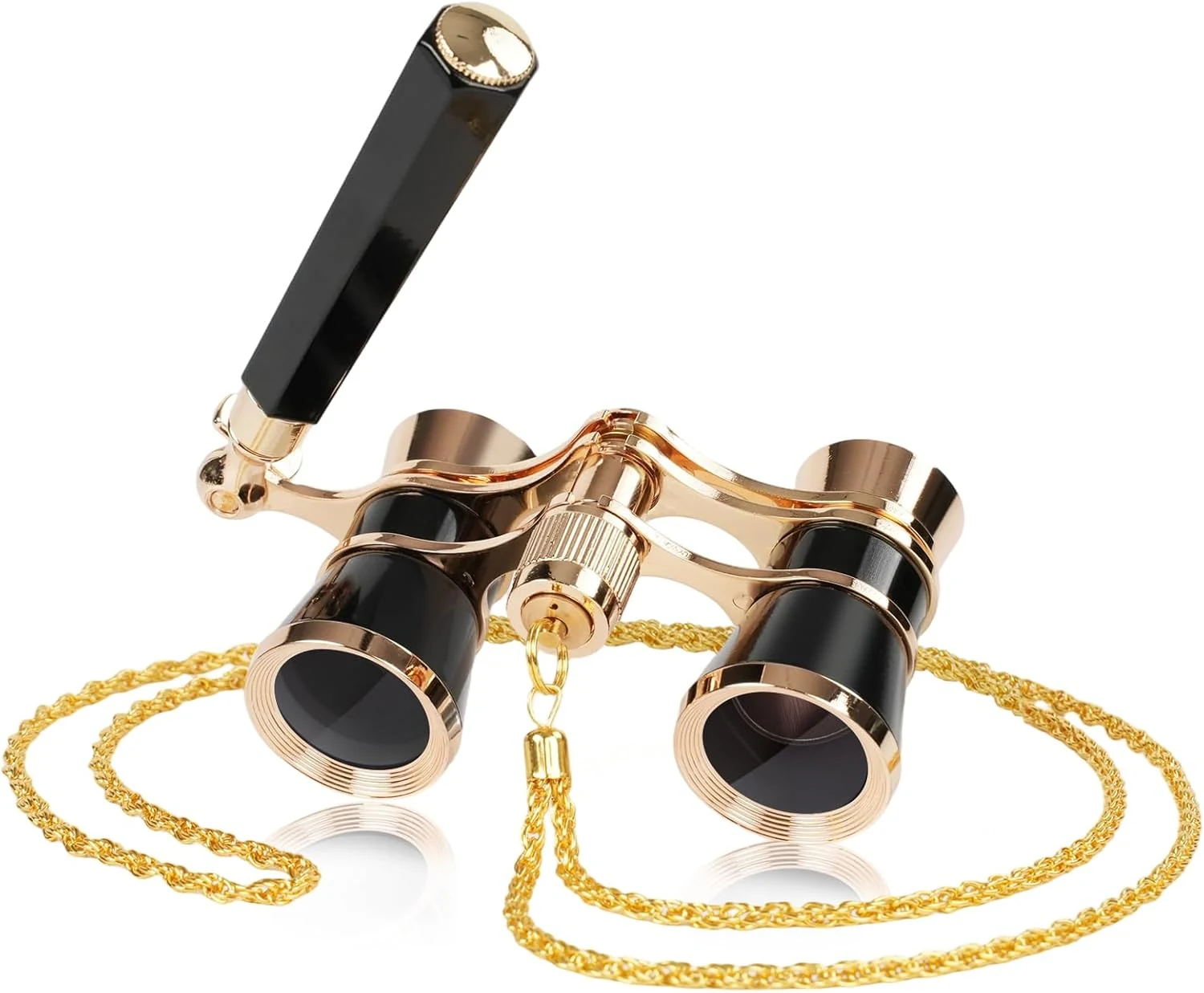3X25 Opera Glasses for Women with Retractable Handle & Exquisite Gold Chain, Mini Compact Binoculars for Theater Black