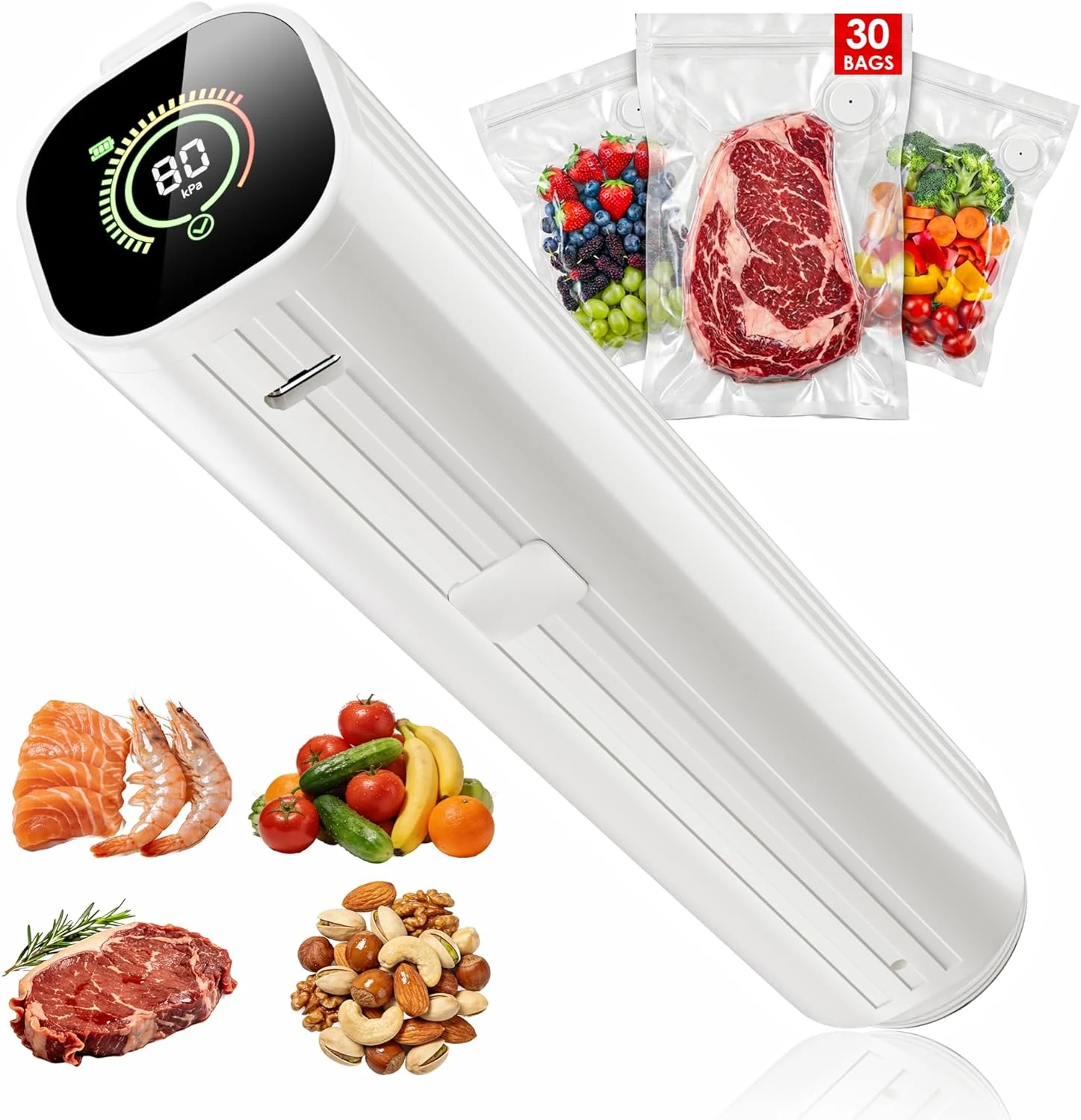 Natupo Compact Vacuum Sealer for Food (Vacuum Sealer Machine + 30 Reusable Vacuum Bags)