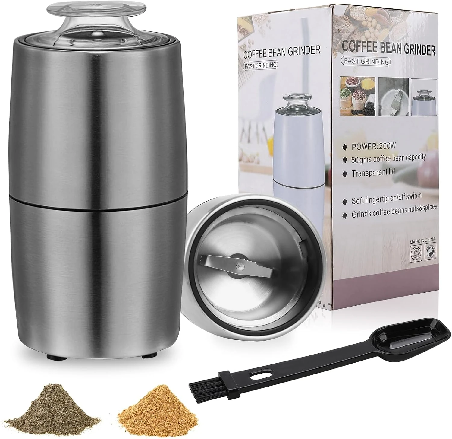 Perfekitsup Spice Grinder, Coffee Grinder, 200 w Electric Herb Grinder (Stainless Steel)