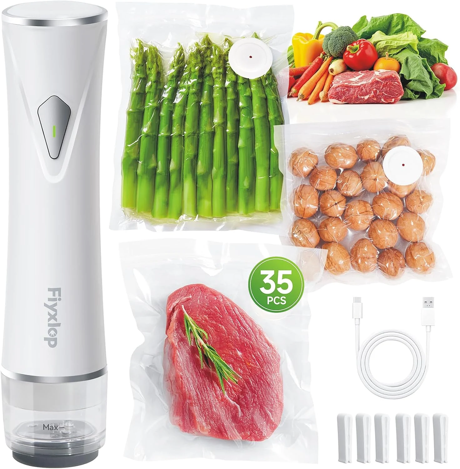 Handheld Vacuum Sealer, Premium Vacuum Sealer for Food + 35 Reusable Sous Vide Bags
