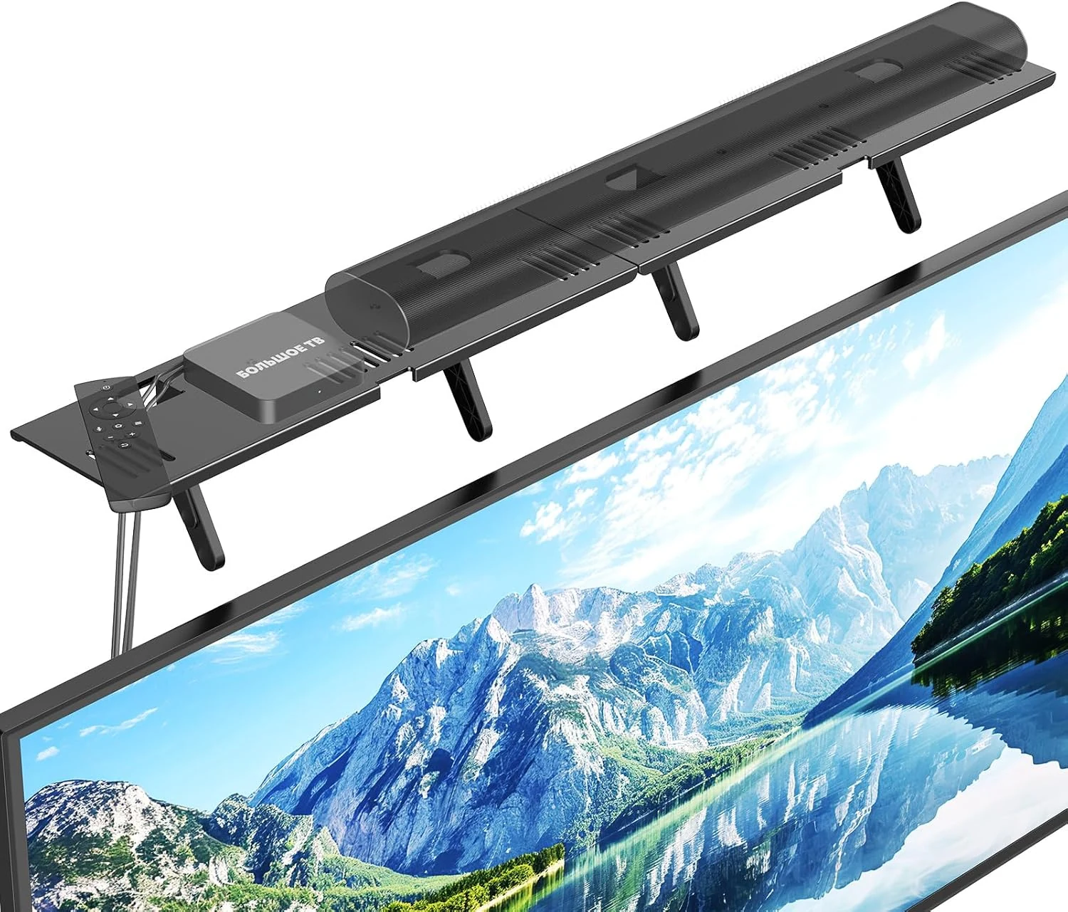 CUISIBOT Soundbar Mount, No Drilling Steel TV Top Shelf Fits Most of Sound Bars Up to 15 Lbs