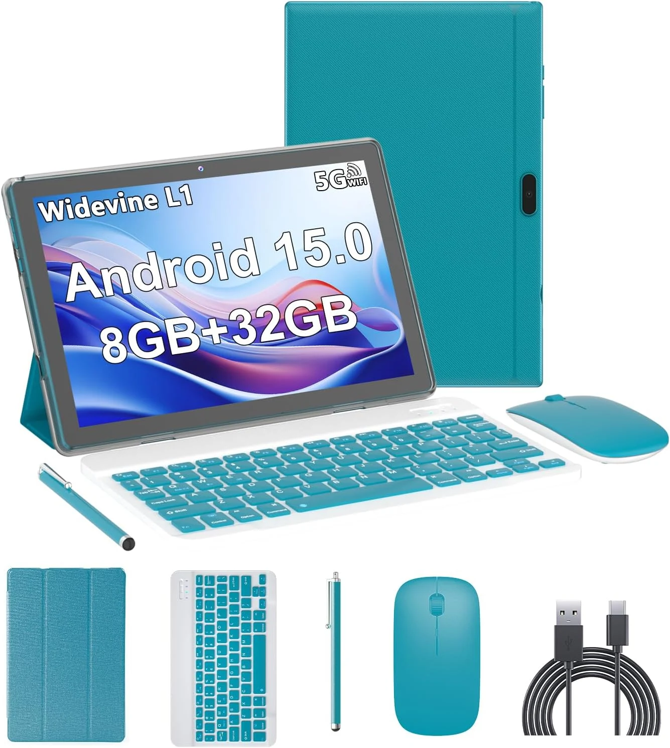 Android 15 Tablet (10.1 inch) with 8GB RAM, 32GB Storage, Keyboard Case, Wi‑Fi 6