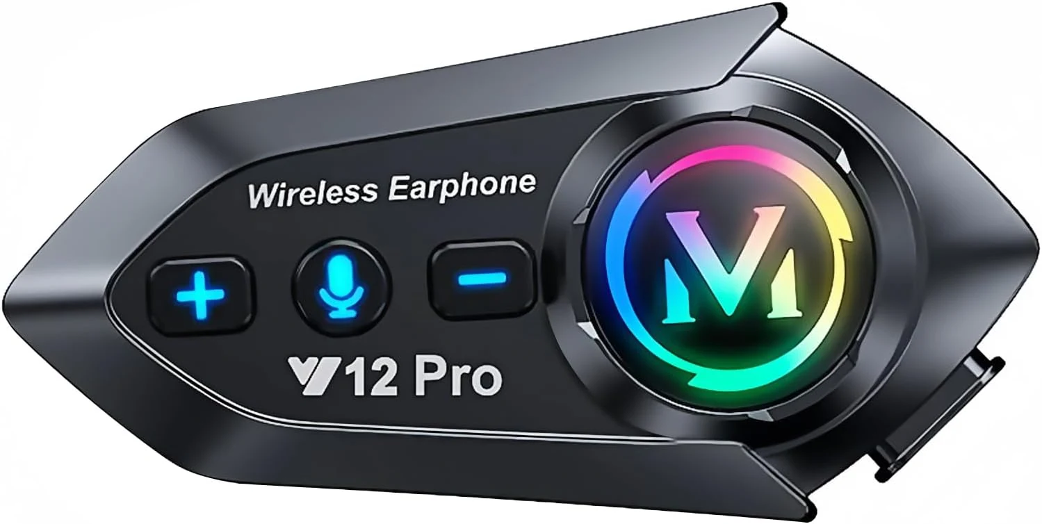 Motorcycle Helmet Bluetooth Headset 2 Way Intercom 550 Yards, HIFI Sound, Noise Cancellation, Music Share (Y12 Pro)
