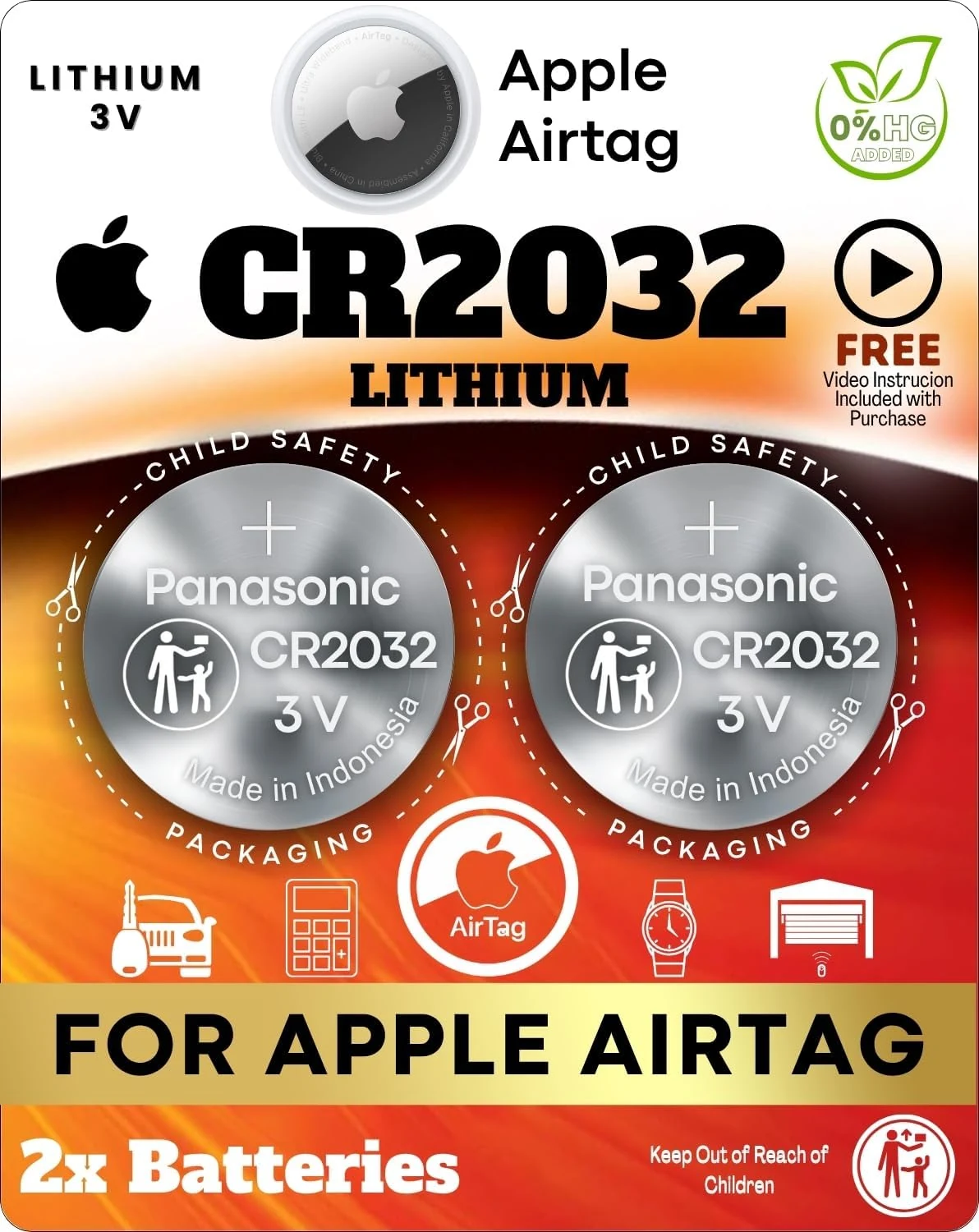Apple AirTag Battery (2-Pack CR2032, 3V) by Key Battery Outlet