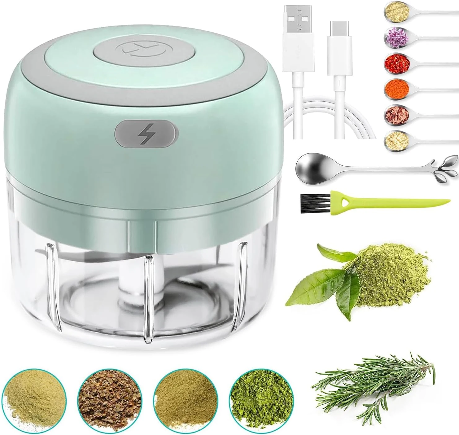 ROVIGO Electric Herb Grinder with Mini Scoop & Brush (USB-C Cordless)