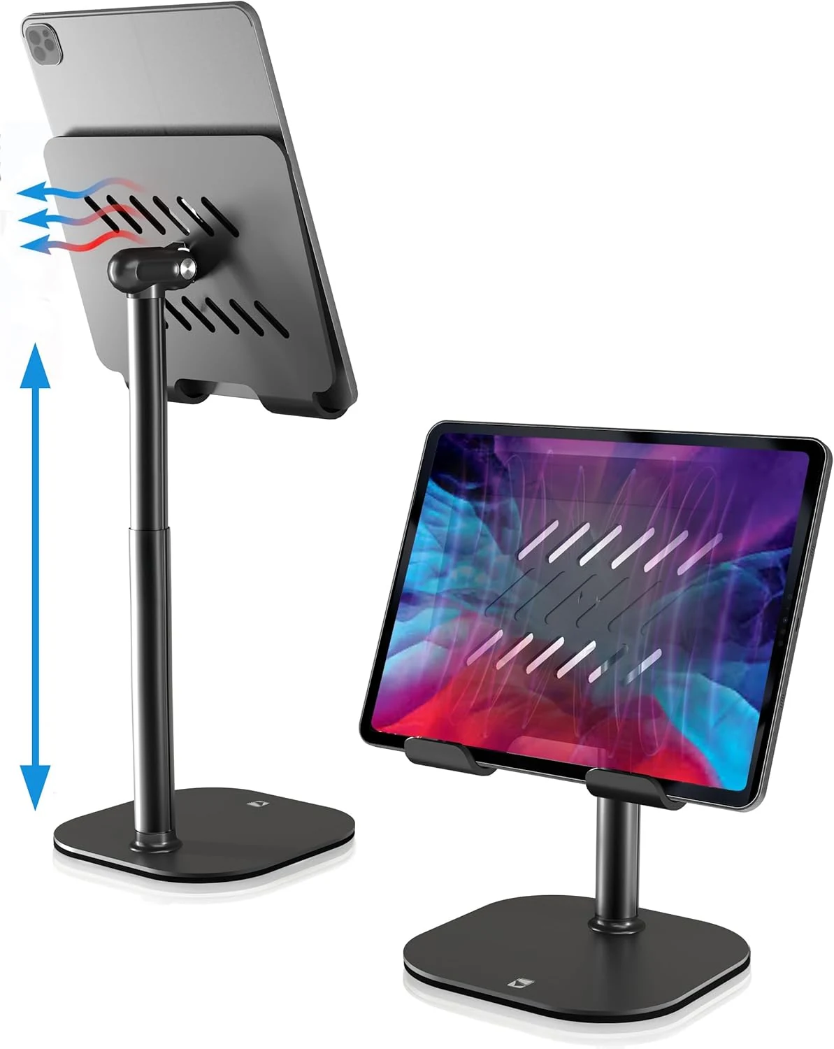 COOPER TabHolder, 7-10" Height Adjustable Tablet Stand, Premium iPad Stand for Desk, 270° Tilt iPad Holder for Desk, Tablet Holder, 15.6-17" Portable Monitor Support (Black)