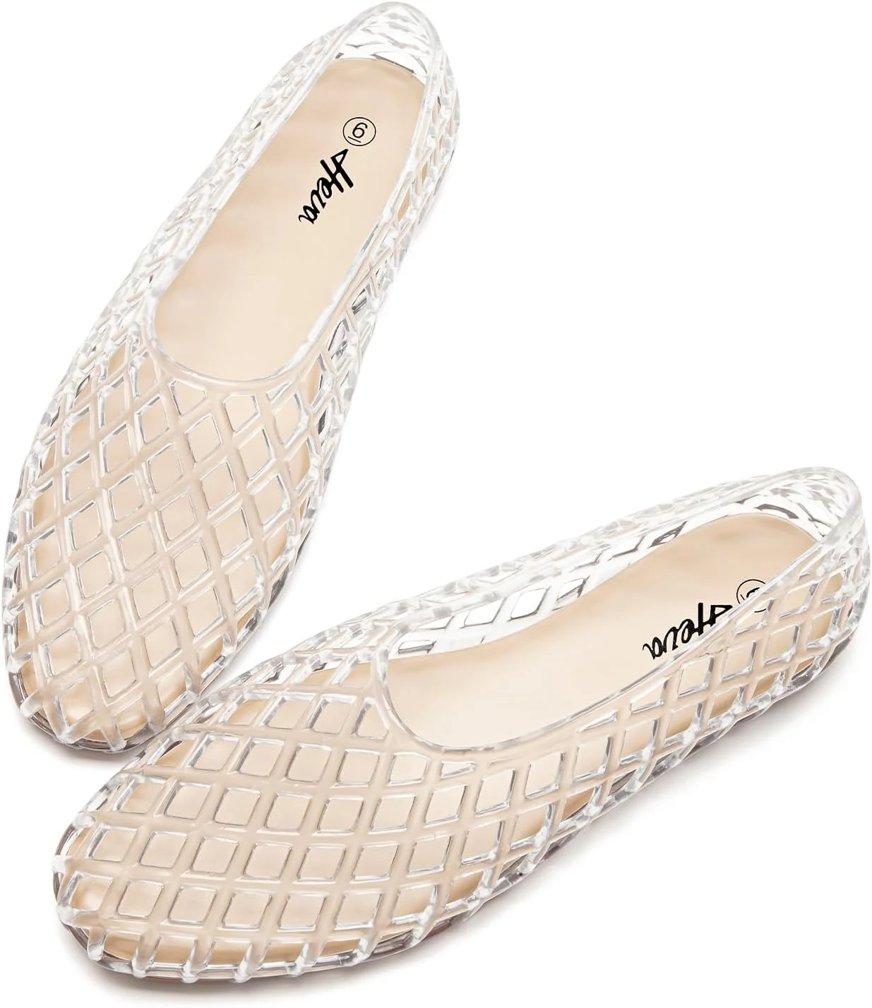 HEVA Women's Jelly Mesh Flats Breathable Clear Hollow Shoes Summer Beach Jellies Ballet Sandals