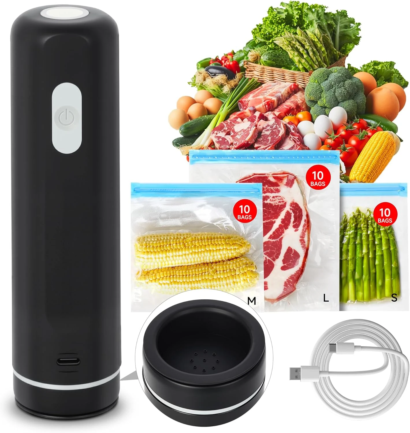 Aquatrend handheld vacuum sealer for food, compact vacuum sealer machine with 30 reusable vacuum bags