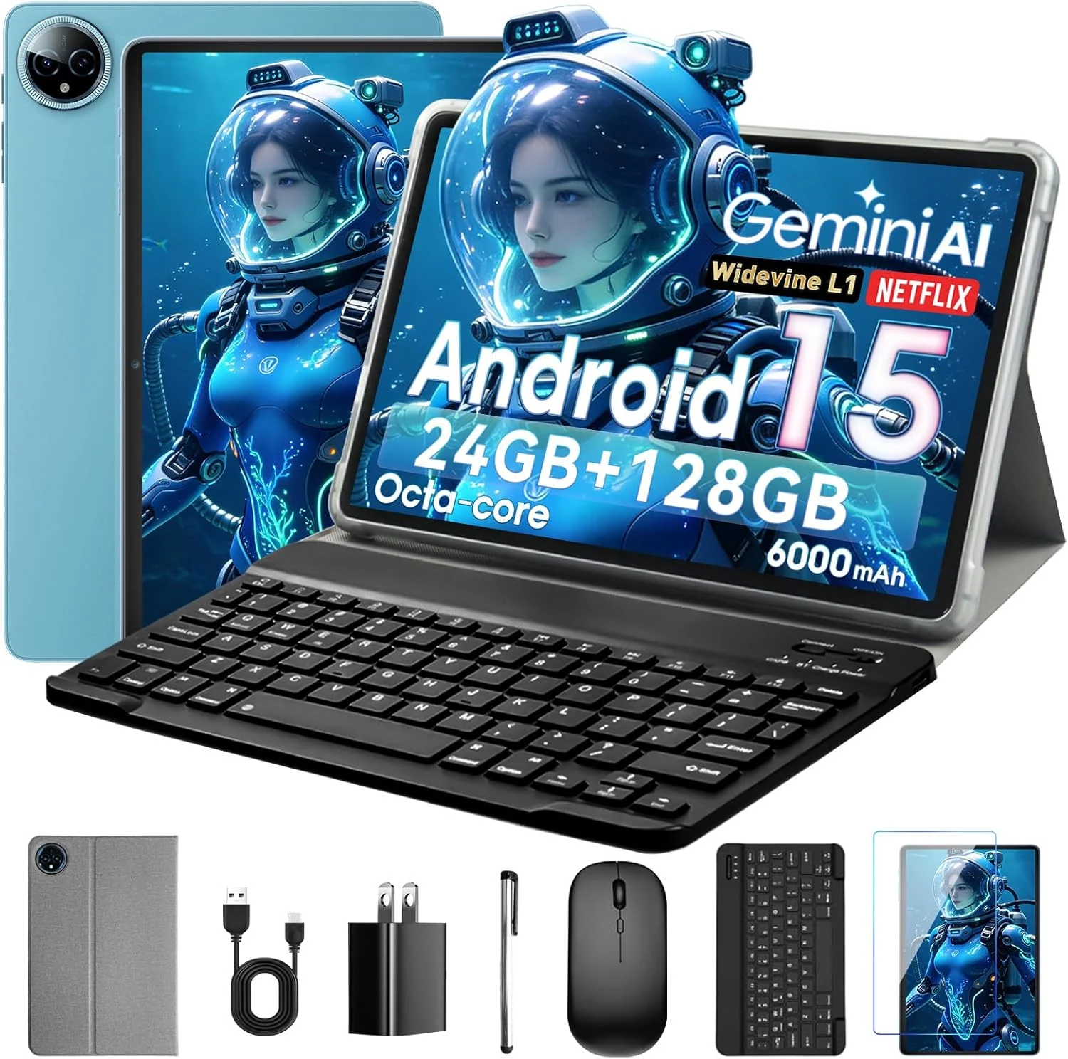 10 Inch Tablet, Android 15 with 24GB RAM + 128GB (1TB Expandable)