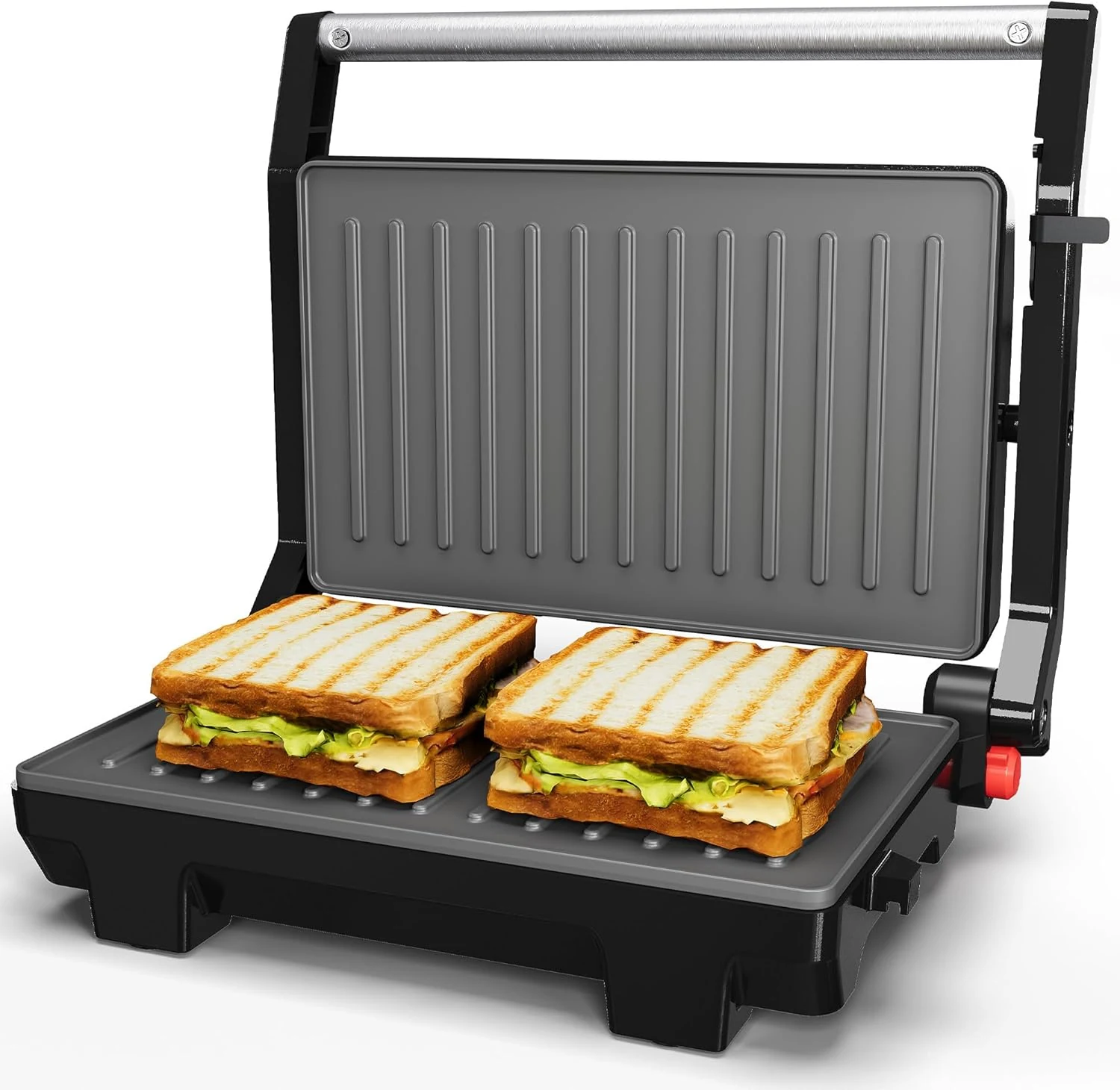 Sunvivi Panini Press Sandwich Maker: Electric Panini Press Grill with Locking Lid, Portable Indoor Panini Maker with Nonstick Plates, 1000W Double-sided Grill with 180° Flat Opening