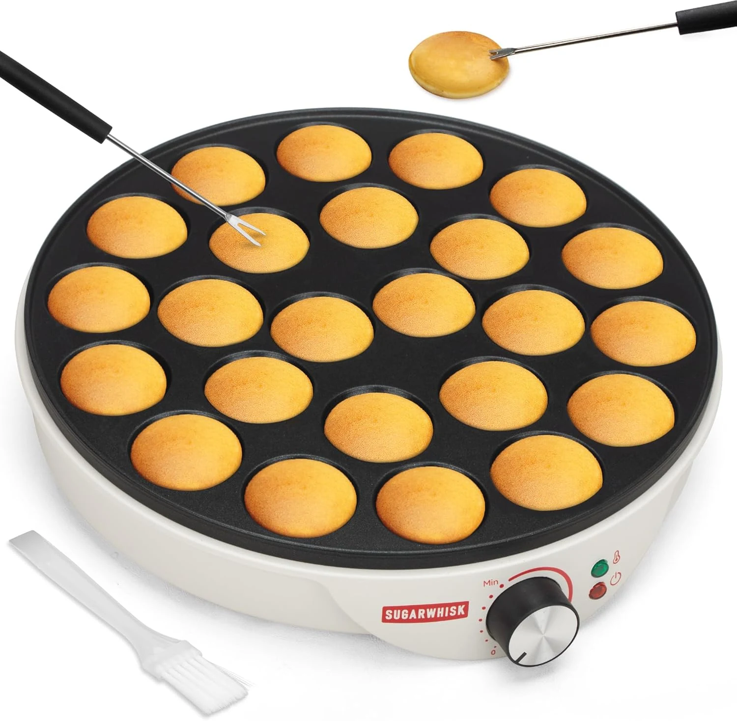 SugarWhisk 24 Slots Mini Pancakes Maker, Poffertjes Maker Pan, Thin Ebelskiver Aebleskiver Pan