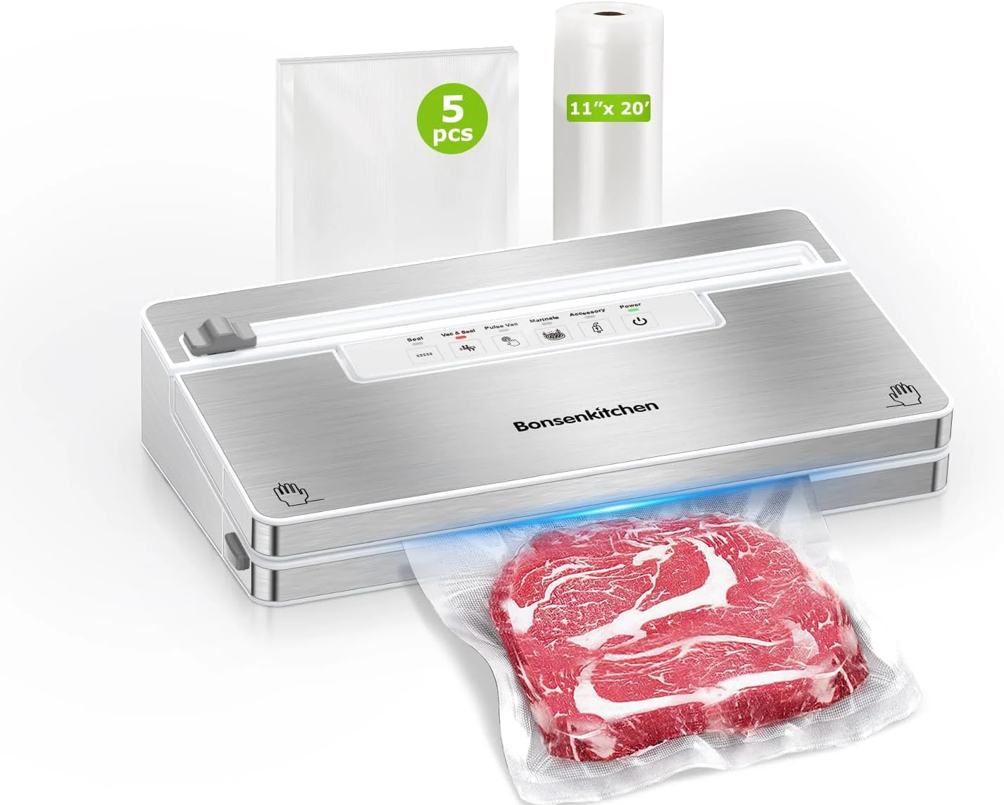 Bonsenkitchen Vacuum Sealer Machine, Stainless Steel Food Sealer Vacuum Sealers