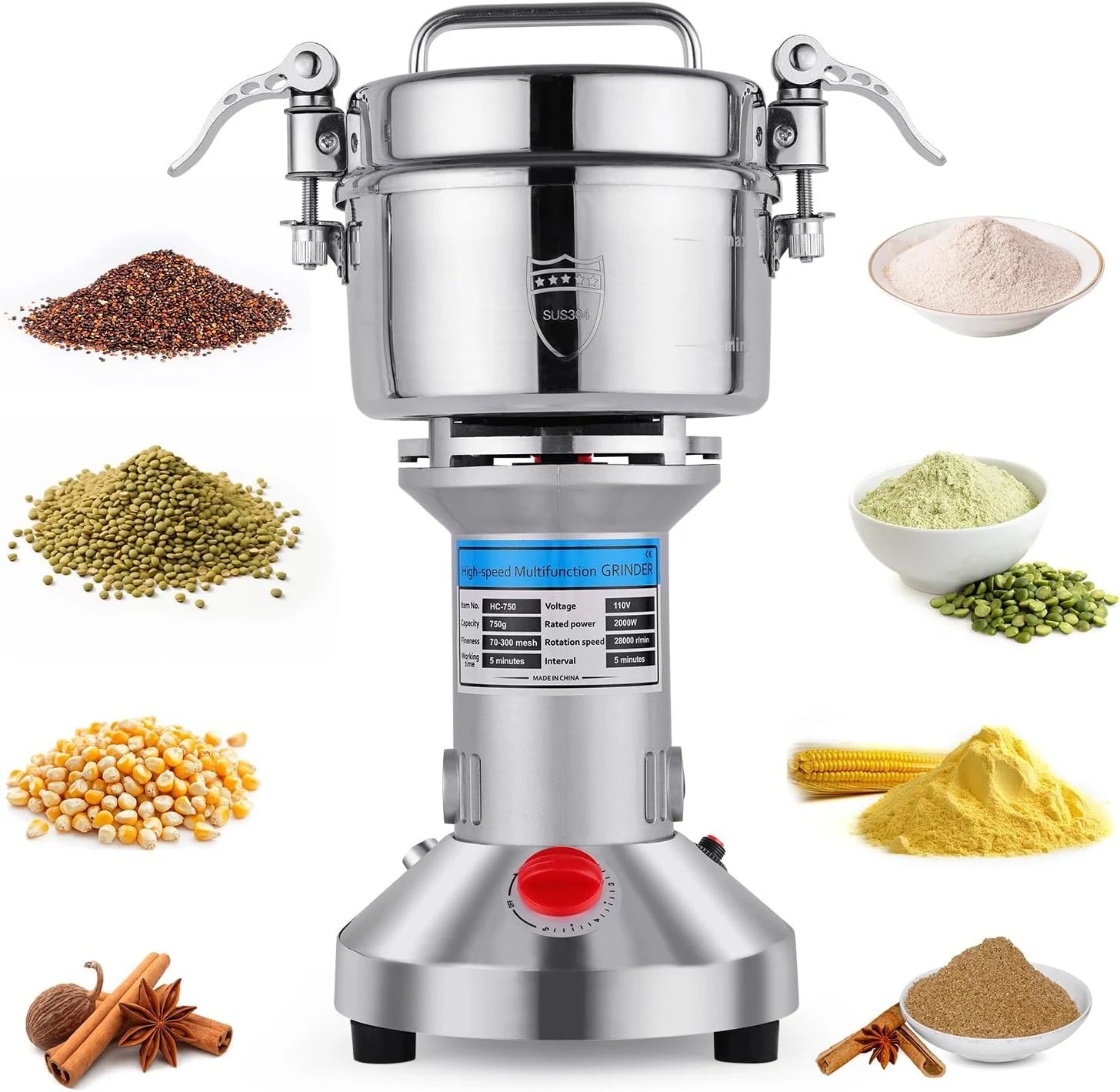Yaofafa Electric Grain Mill Grinder (2000W, 750g)