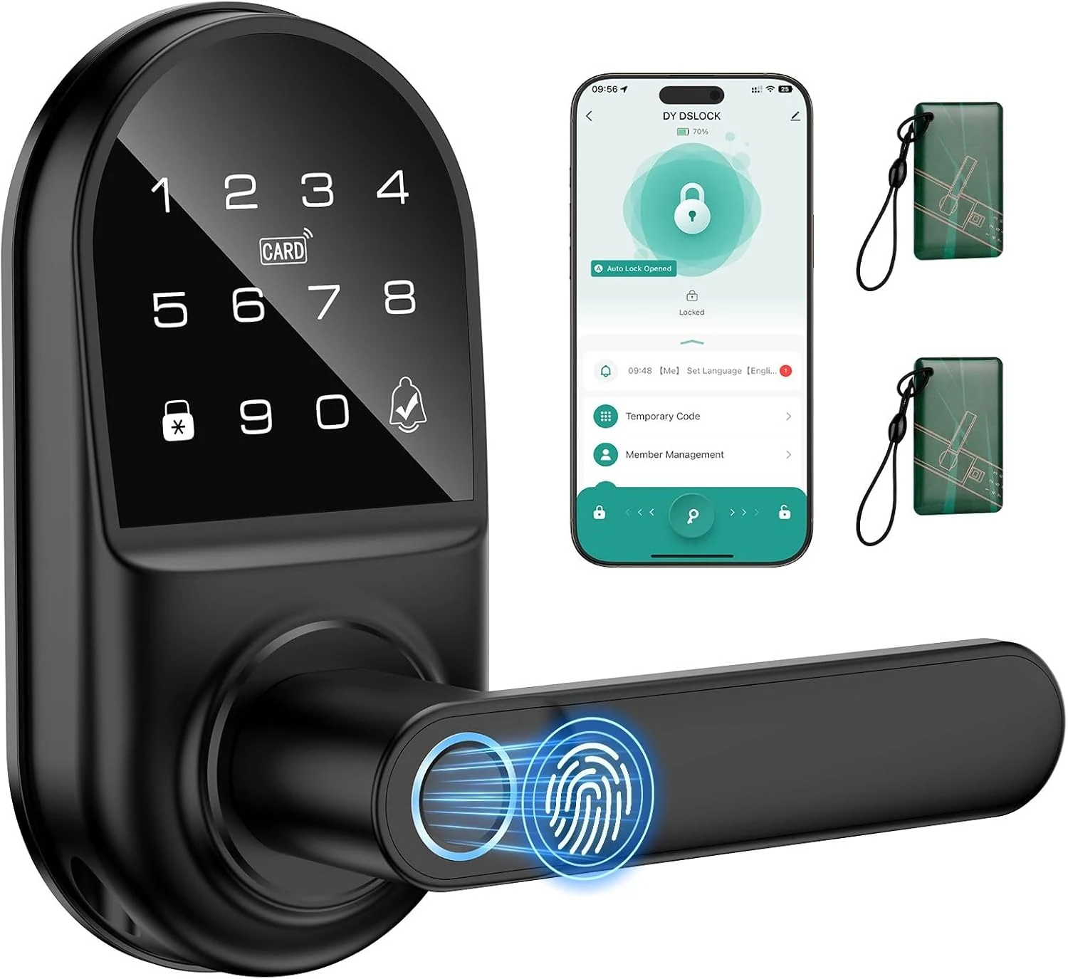 Smart keypad Door Lock with Handle, Fingerprint Keyless Entry Digital Lock with Built-in doorbell