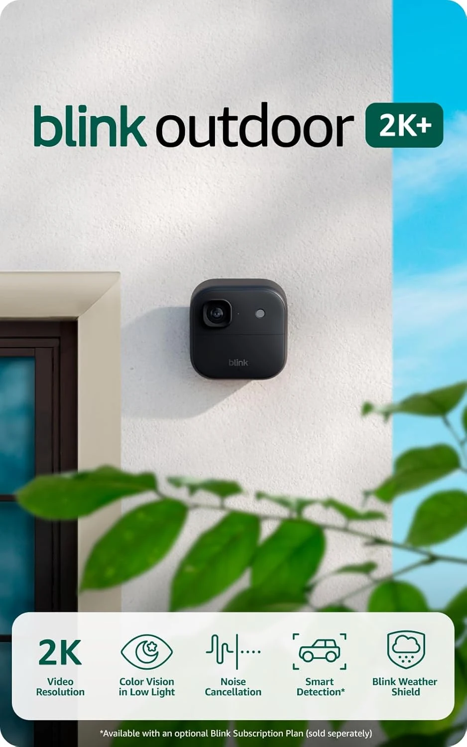 Blink Outdoor 2K+ (newest model) — Wireless smart security camera, 2K video resolution, enhanced audio, two-year battery. Sync Module Core included — 5 camera system (Black)