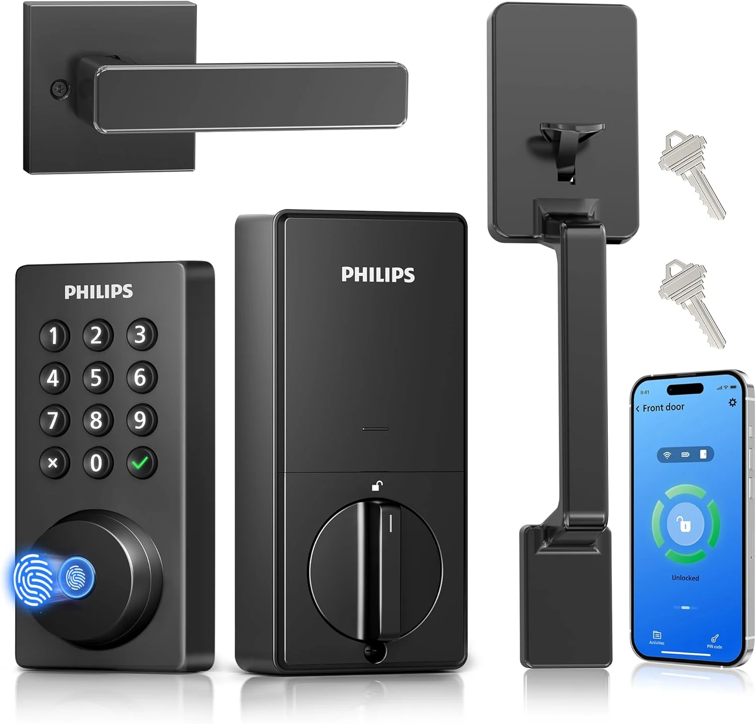 Philips Wi-Fi Smart Door Lock with Handle Set, Keypad Deadbolt for Front Door
