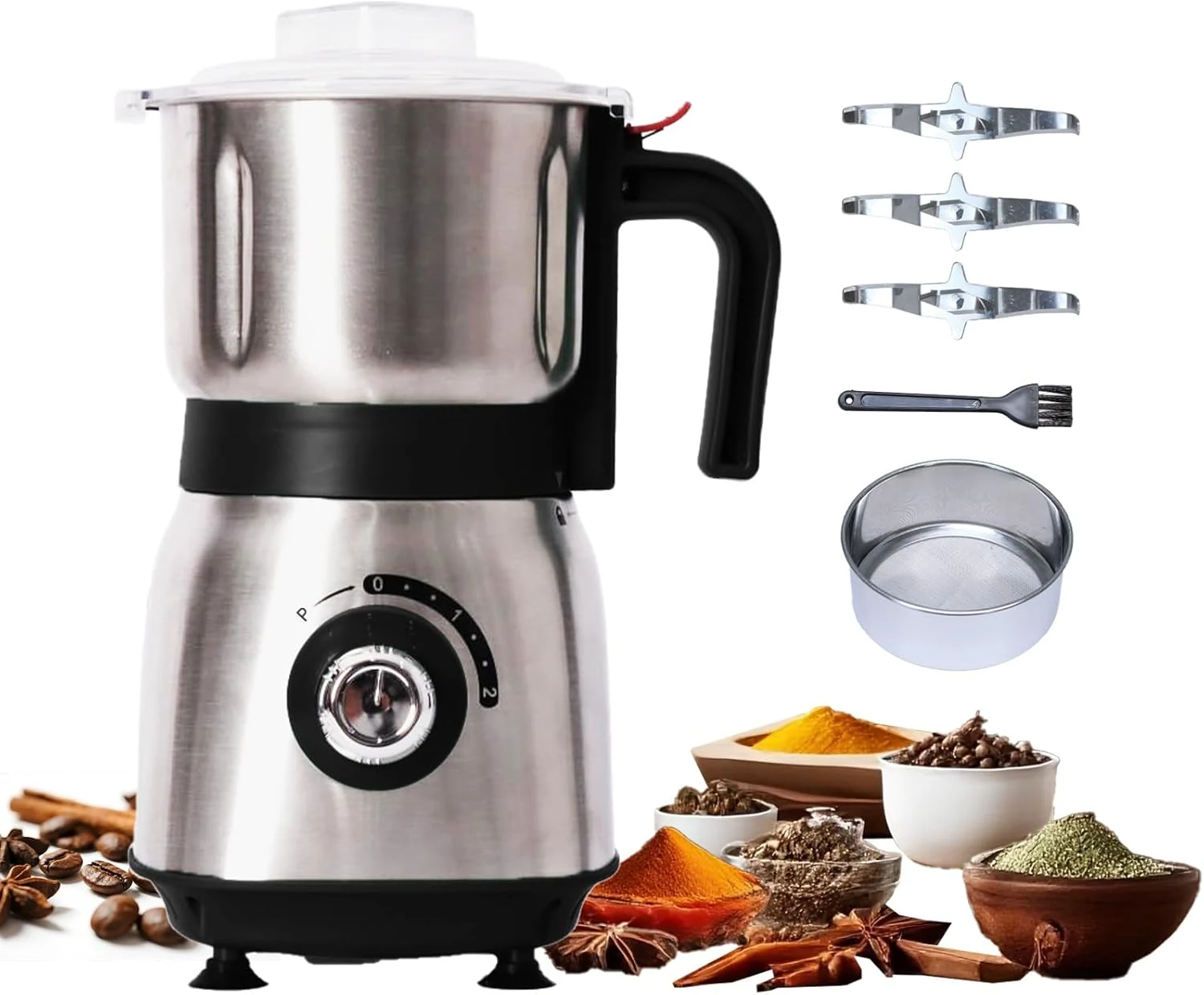 Electric Grinder for Kitchen - 500W Grain Mill with 3 Stainless Steel Blades