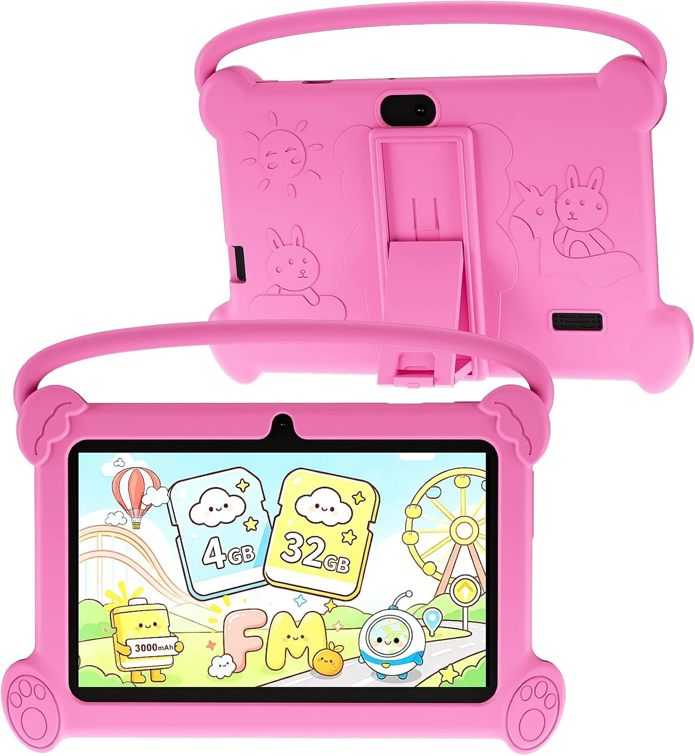 Kids Tablet 7 inch 3-9 for Kids,32GB ROM Toddler with Shockproof Case (Pink)