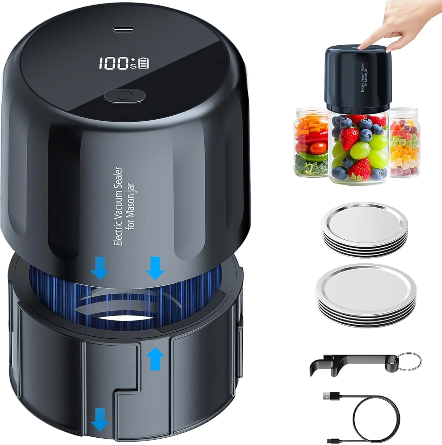 Meyoung Upgraded Auto Stop Electric Mason Jar Vacuum Sealer Kit (Lids Included)