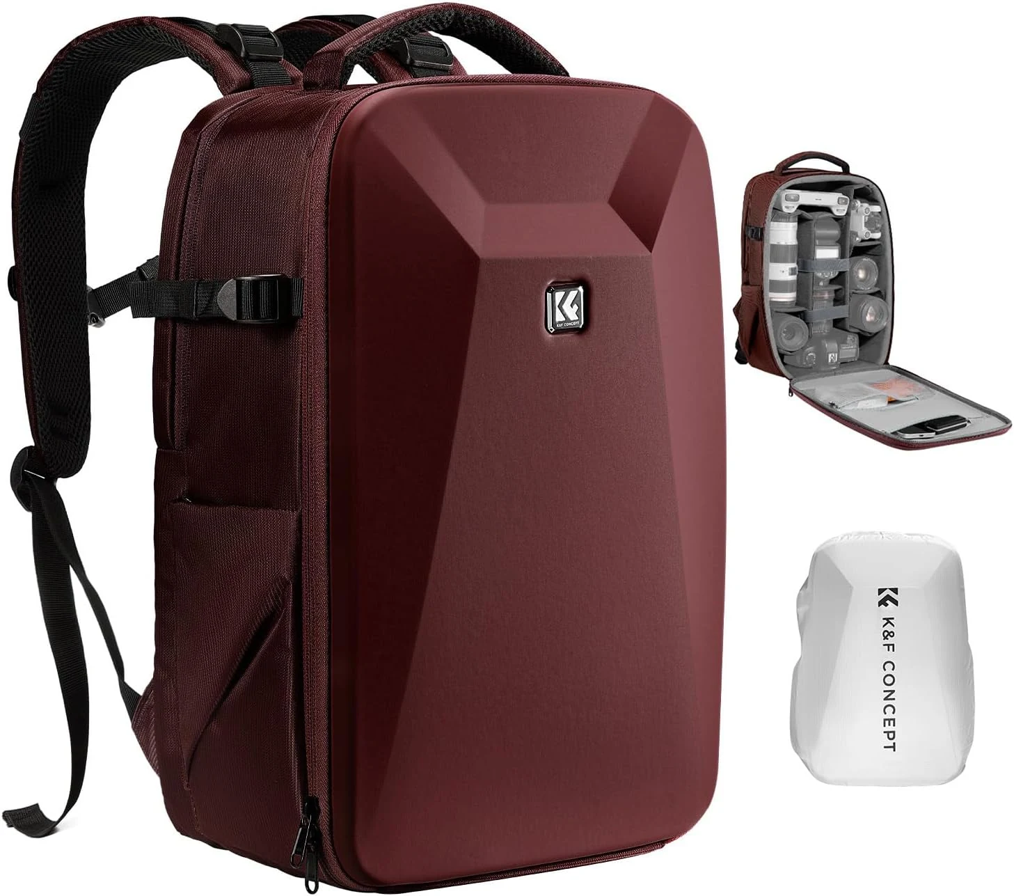 K&F CONCEPT Camera Backpack, Hardshell Photography DSLR Camera Bag with 15-15.6 Inch Laptop Compartment Hard Shell Camera Case Compatible with Canon/Nikon/Sony/DJI Mavic Drone