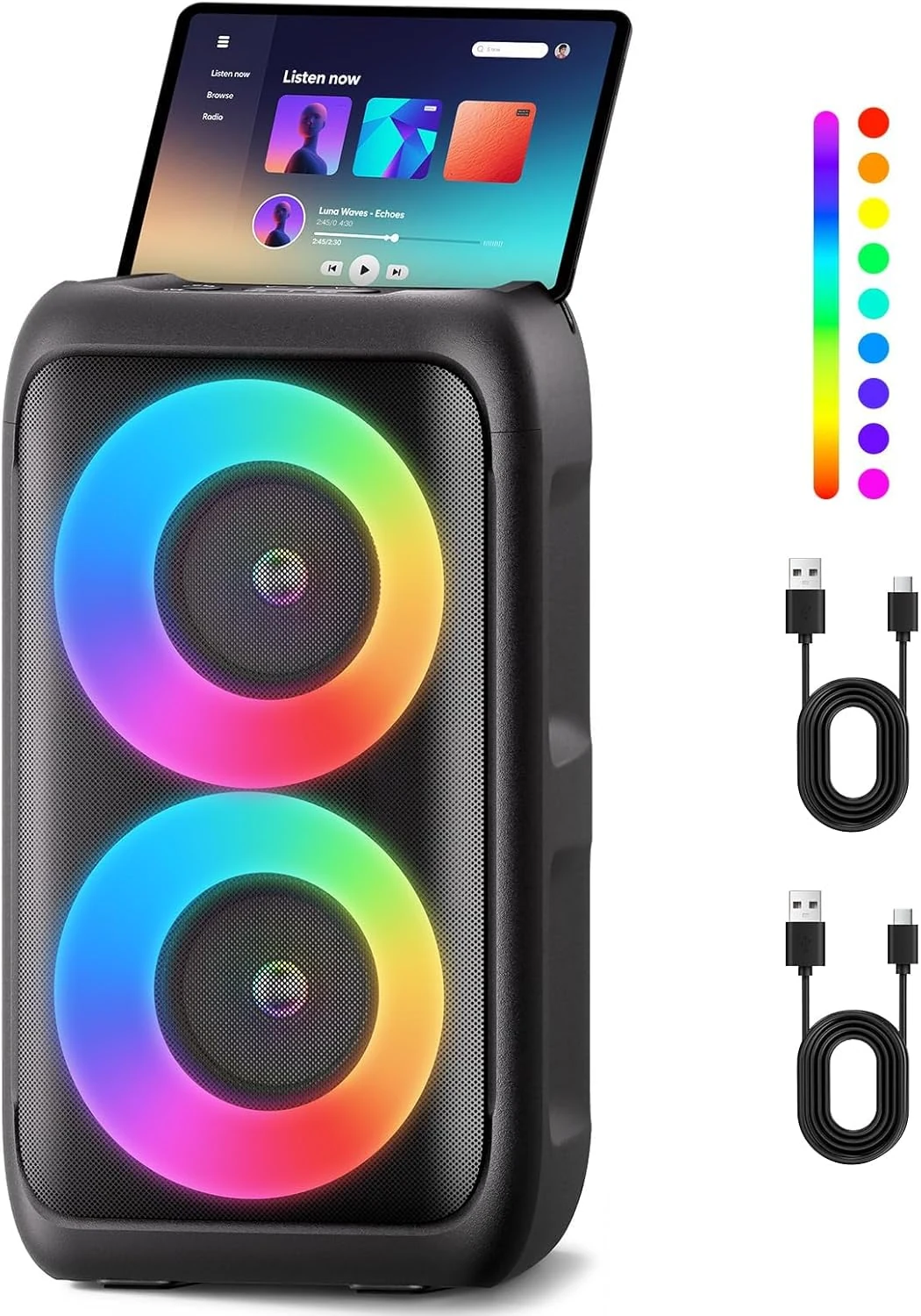 PWBSLAI Bluetooth Speaker with 2 Wireless Microphones