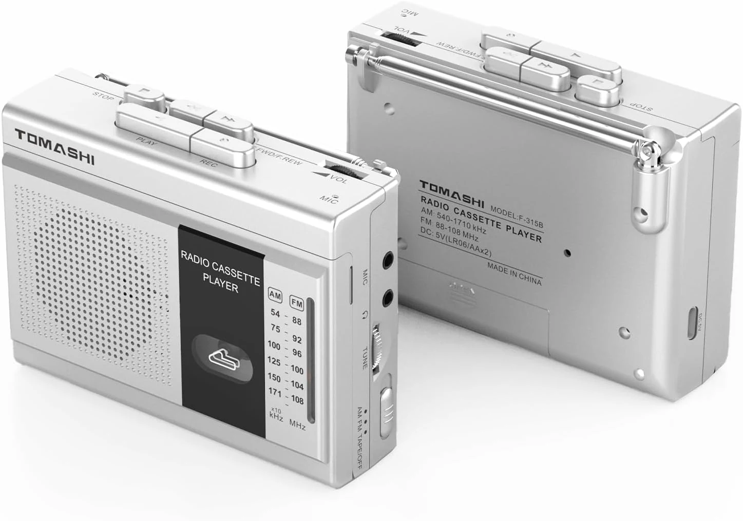 TOMASHI Cassette Player Tape Recorder FM AM Radio with Built-in Speaker,Microphone F-315B