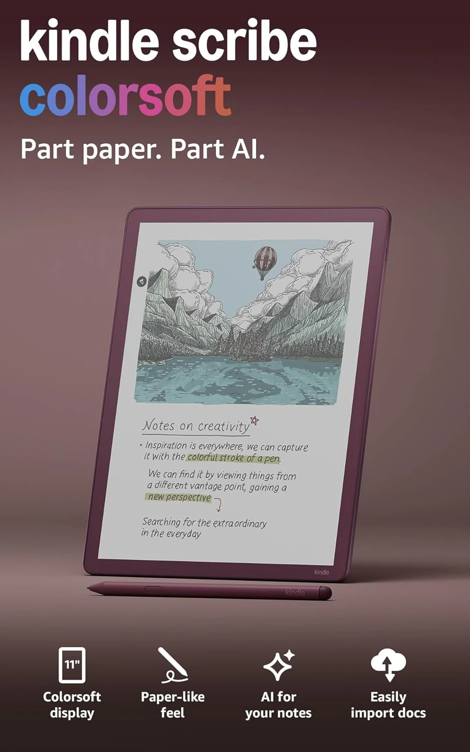 Amazon Kindle Scribe Colorsoft 64GB (newest model) — 11” paper-like color display with front light
