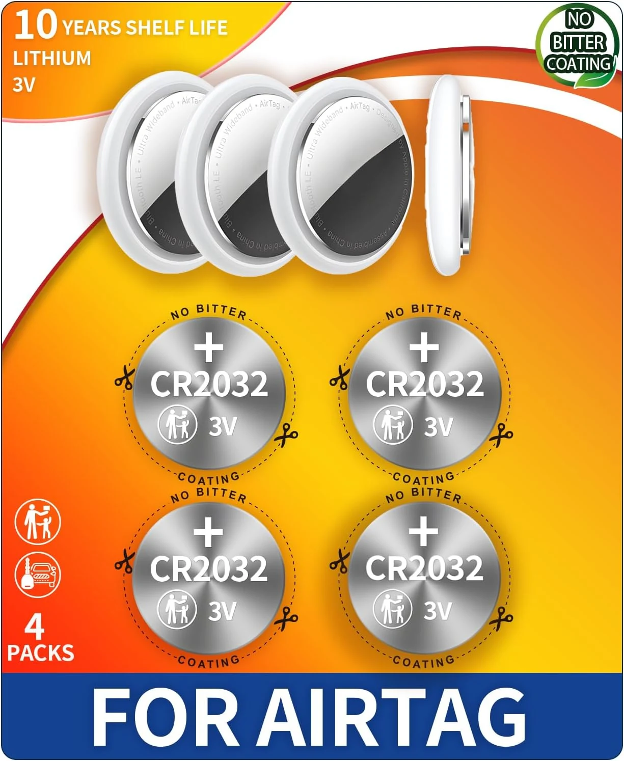 Replacement Batteries for Apple AirTag - Perfectly Fits AirTag - No Bitter Coating, OEM CR2032 Battery (Pack of 4)