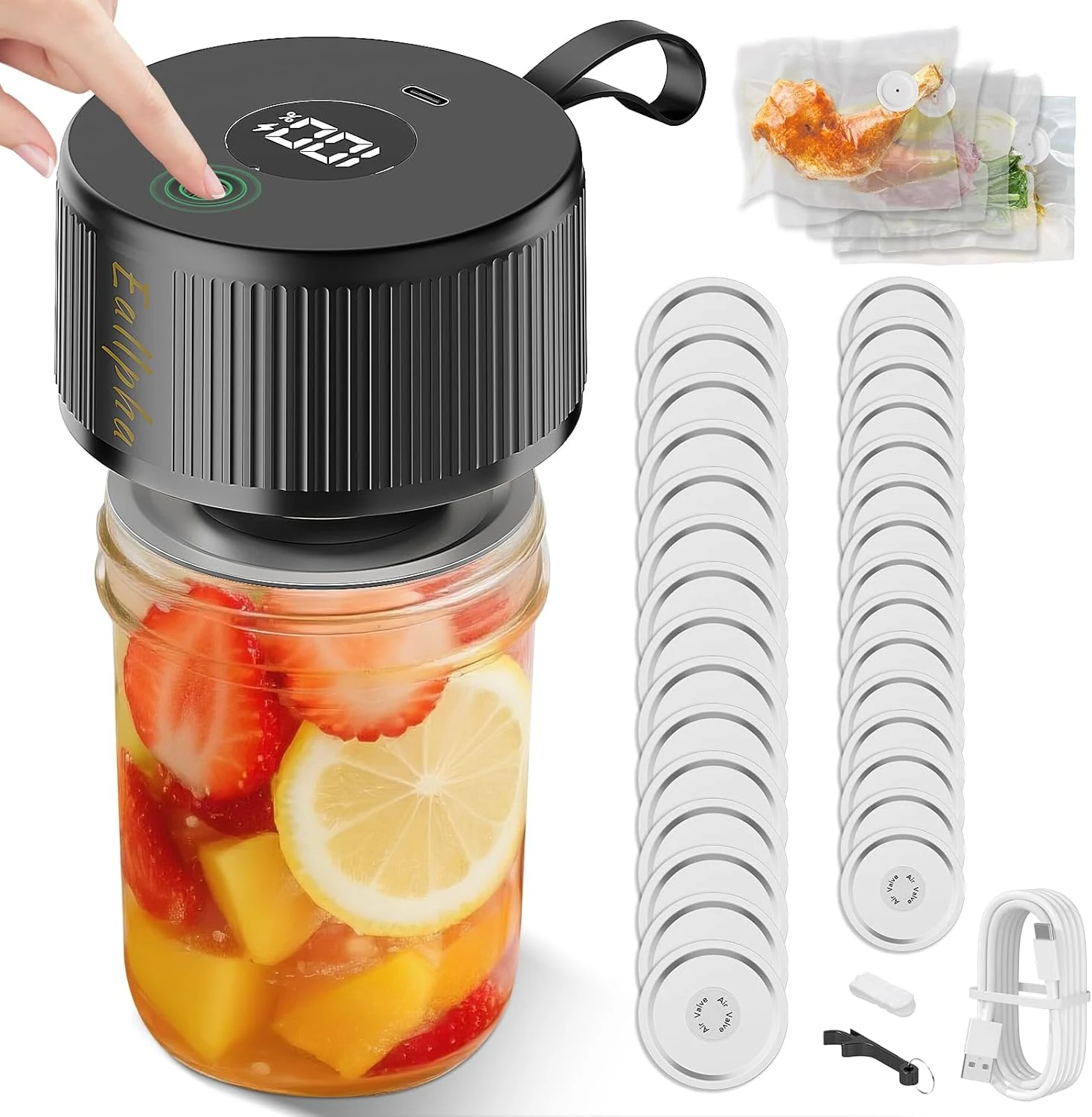 Eallpha Electric Mason Jar Vacuum Sealer Kit (Portable Automatic Jar Vacuum Sealer)