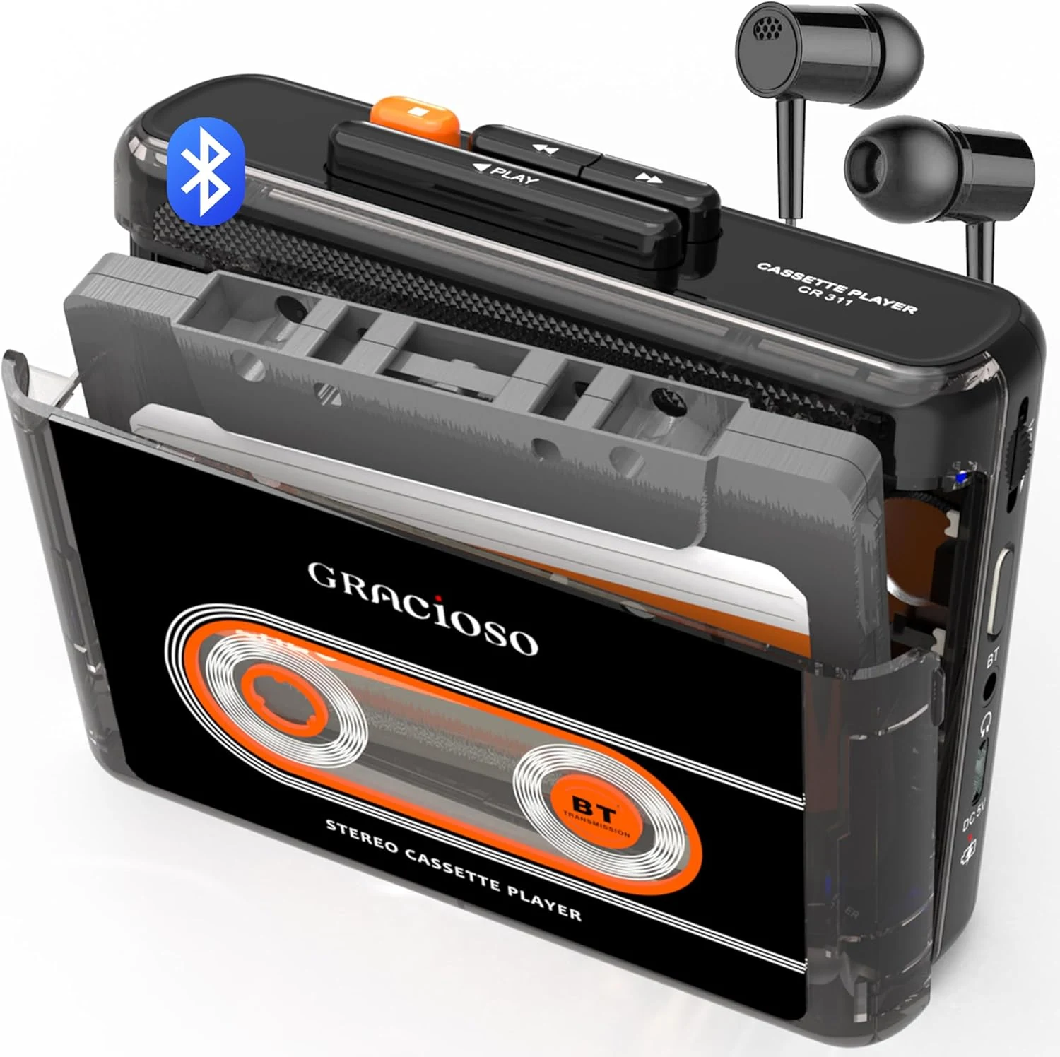 Bluetooth Cassette Tape Player with 1100mAH Rechargeable Battery, Compact Vintage Cassette Player with Earphone, Back Clip Portable Cassette Player for Home,Park