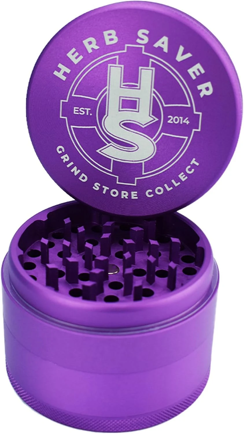 HerbSaver 2.5 Inch Aluminum Spice Grinder – Manual Kitchen Grinder with Sharp Teeth, Magnetic Lid, Matte Finish (Purple)