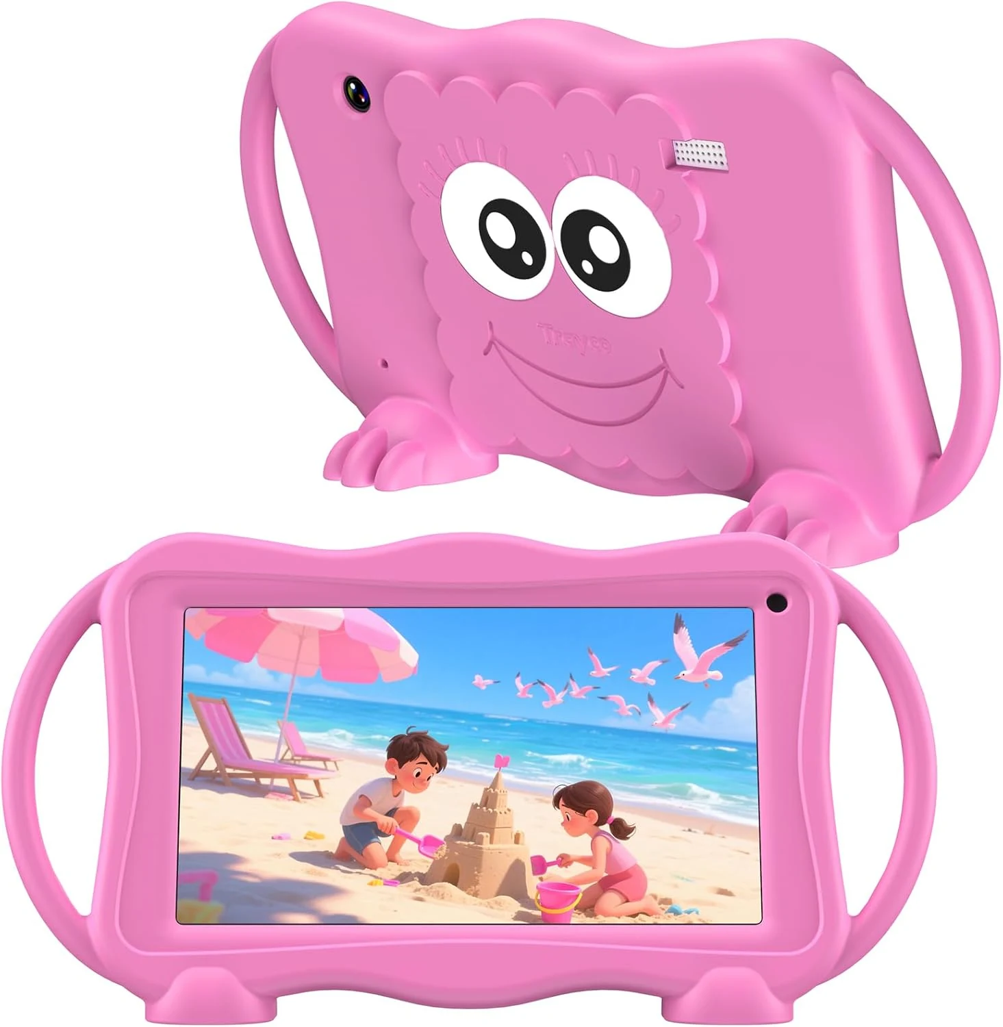 Trayoo Kids Tablet 7 Inch Tablets for Kids 3-12, 32GB Toddler Tablet with Dual Camera, Parental Control, Solid Case, WiFi, GMS, YouTube, Netflix, Android Learning Software Installed (Pink)