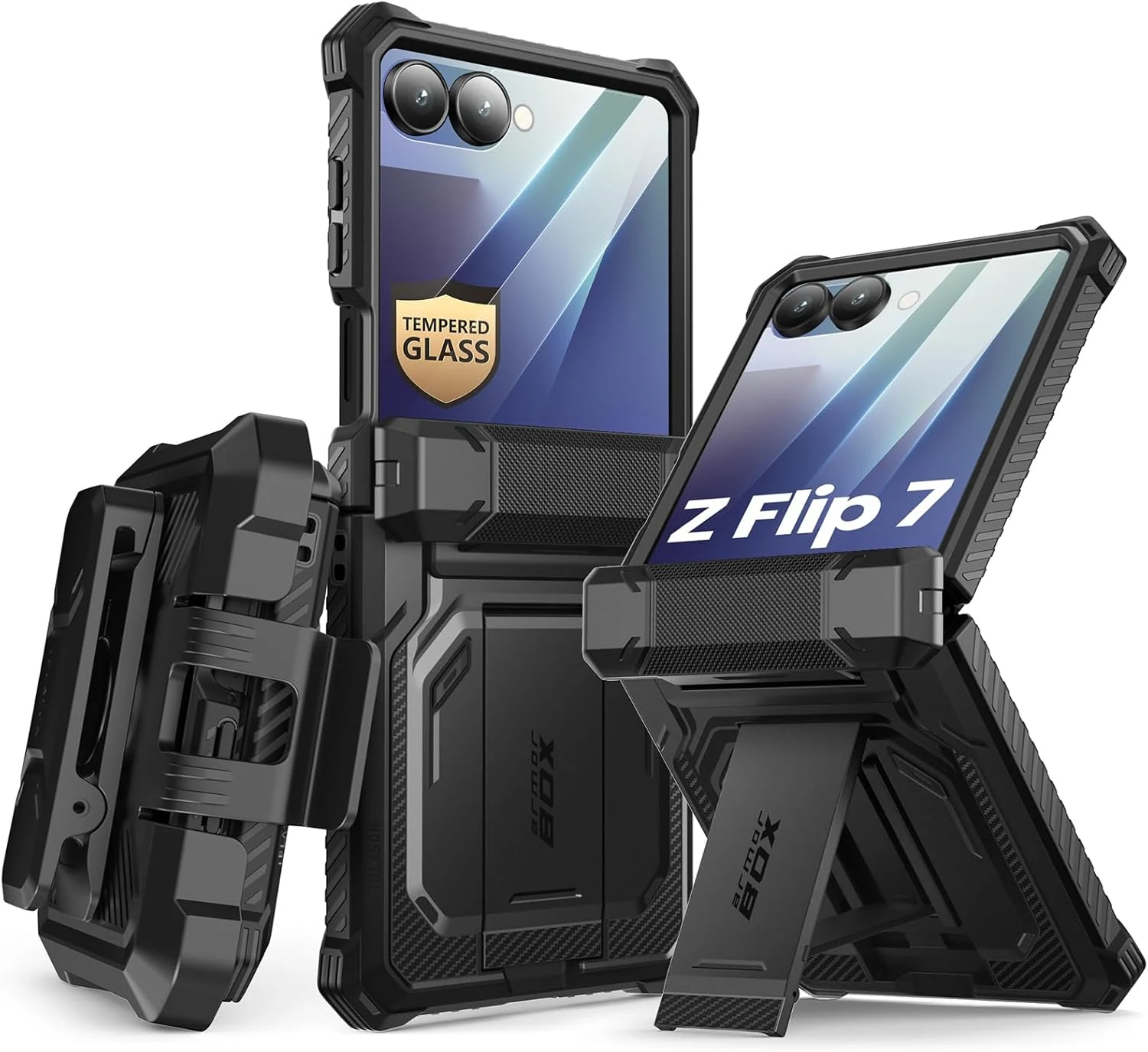 i-Blason for Samsung Galaxy Z Flip 7 Case with Stand (Armorbox, Black)